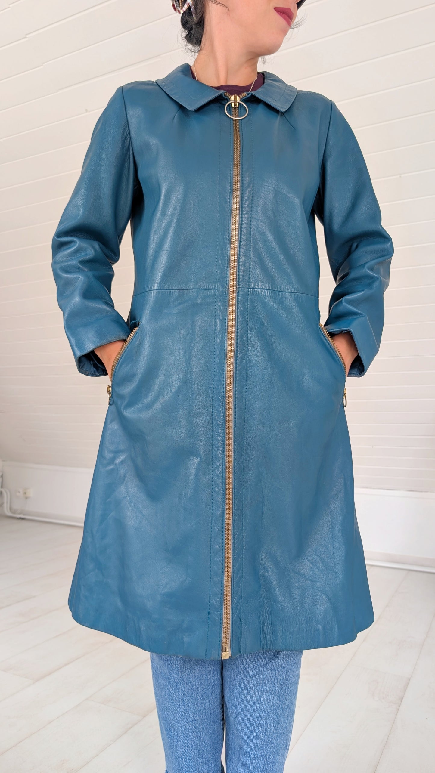Trench en cuir 1970 rare T36