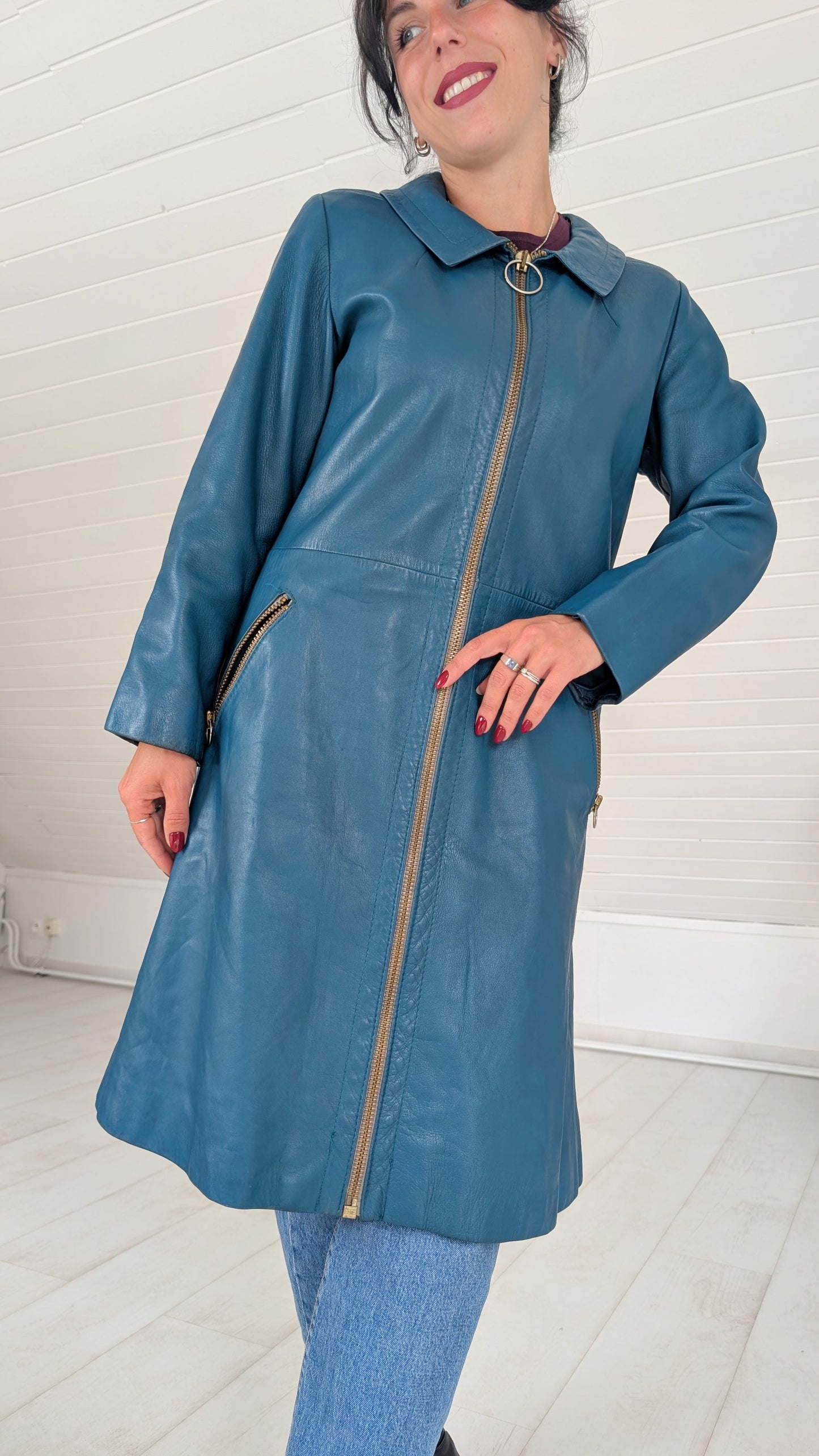 Trench en cuir 1970 rare T36