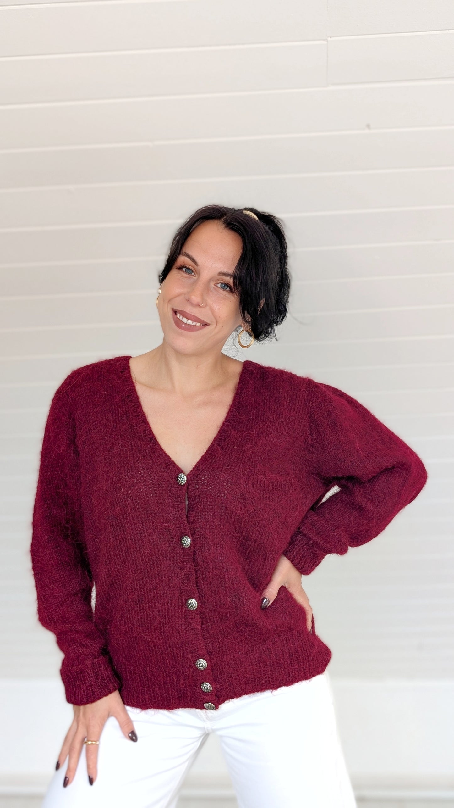 Cardigan laine et kid mohair fait main T40-42