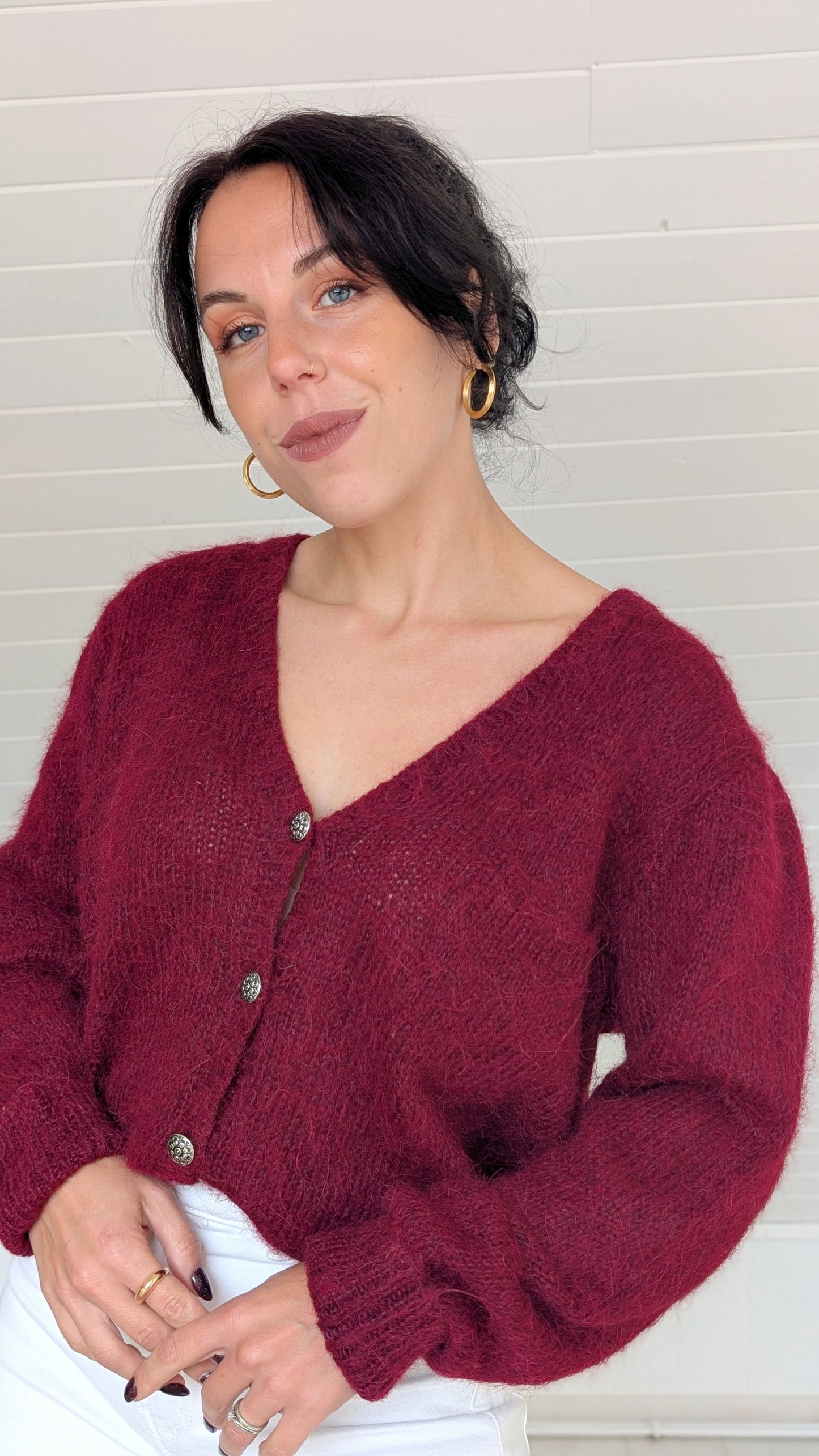 Cardigan laine et kid mohair fait main T40-42