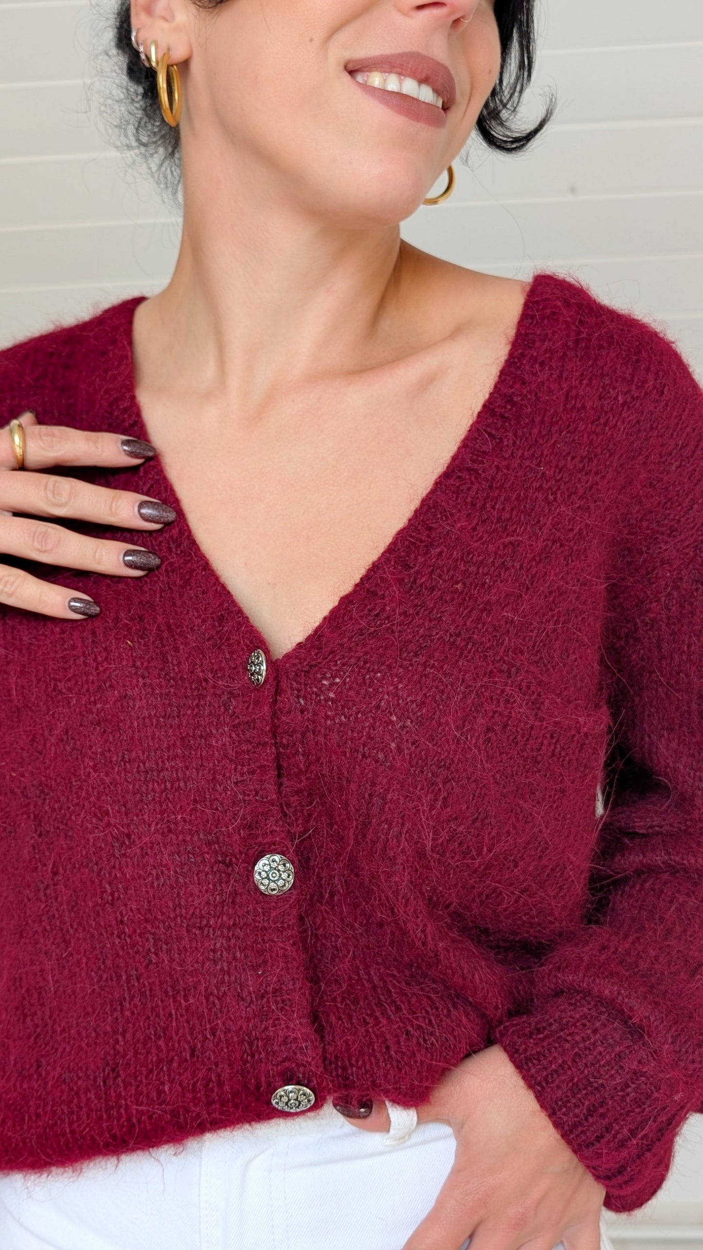 Cardigan laine et kid mohair fait main T40-42