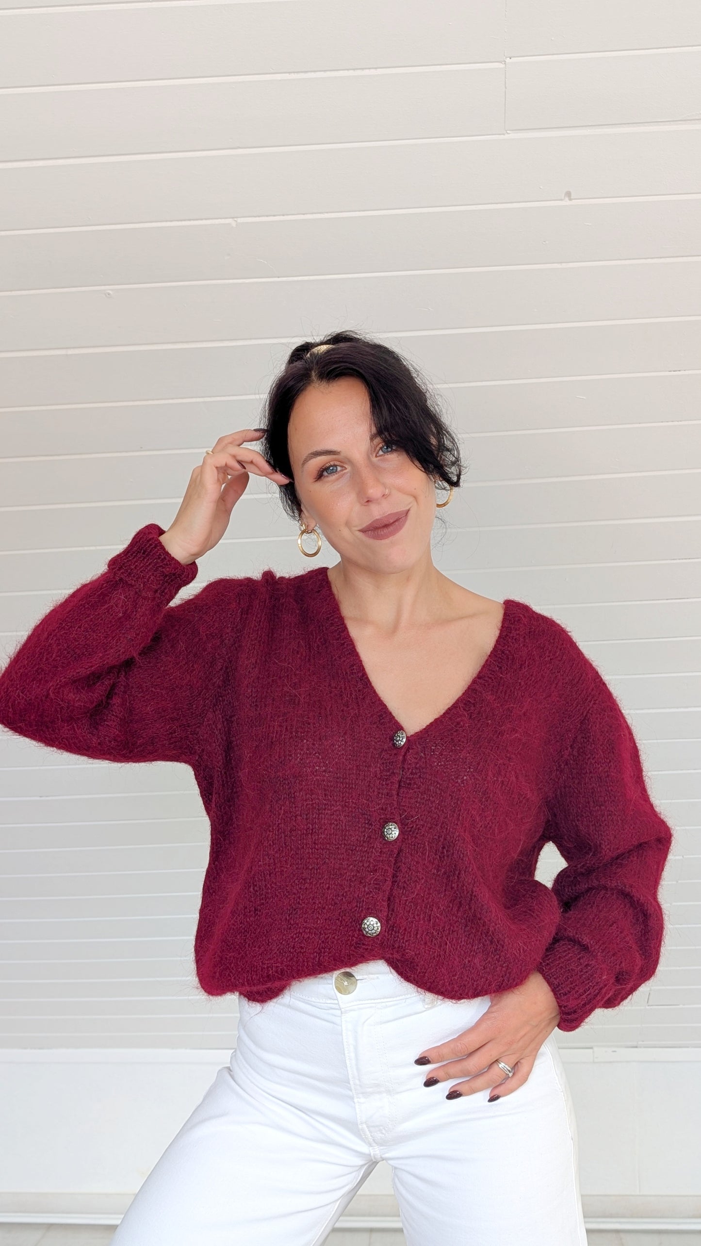 Cardigan laine et kid mohair fait main T40-42
