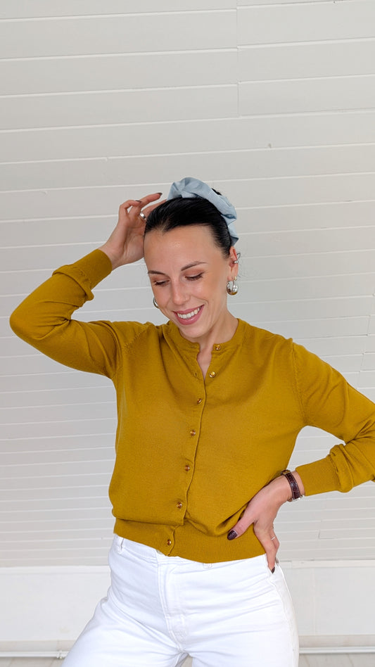 Cardigan moutarde laine mérinos T36-38