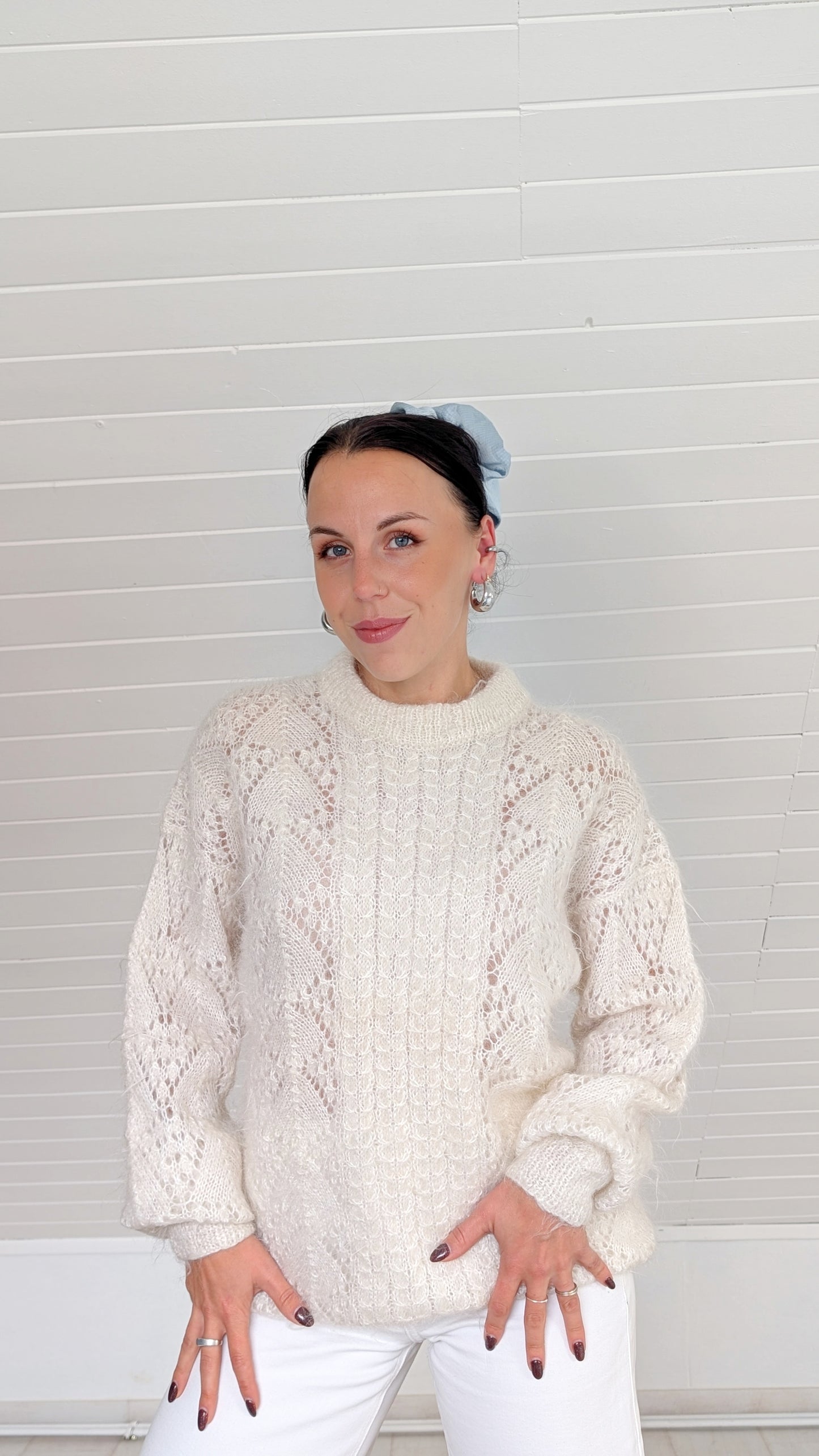 Pull kid mohair et laine tricoté main T40-42