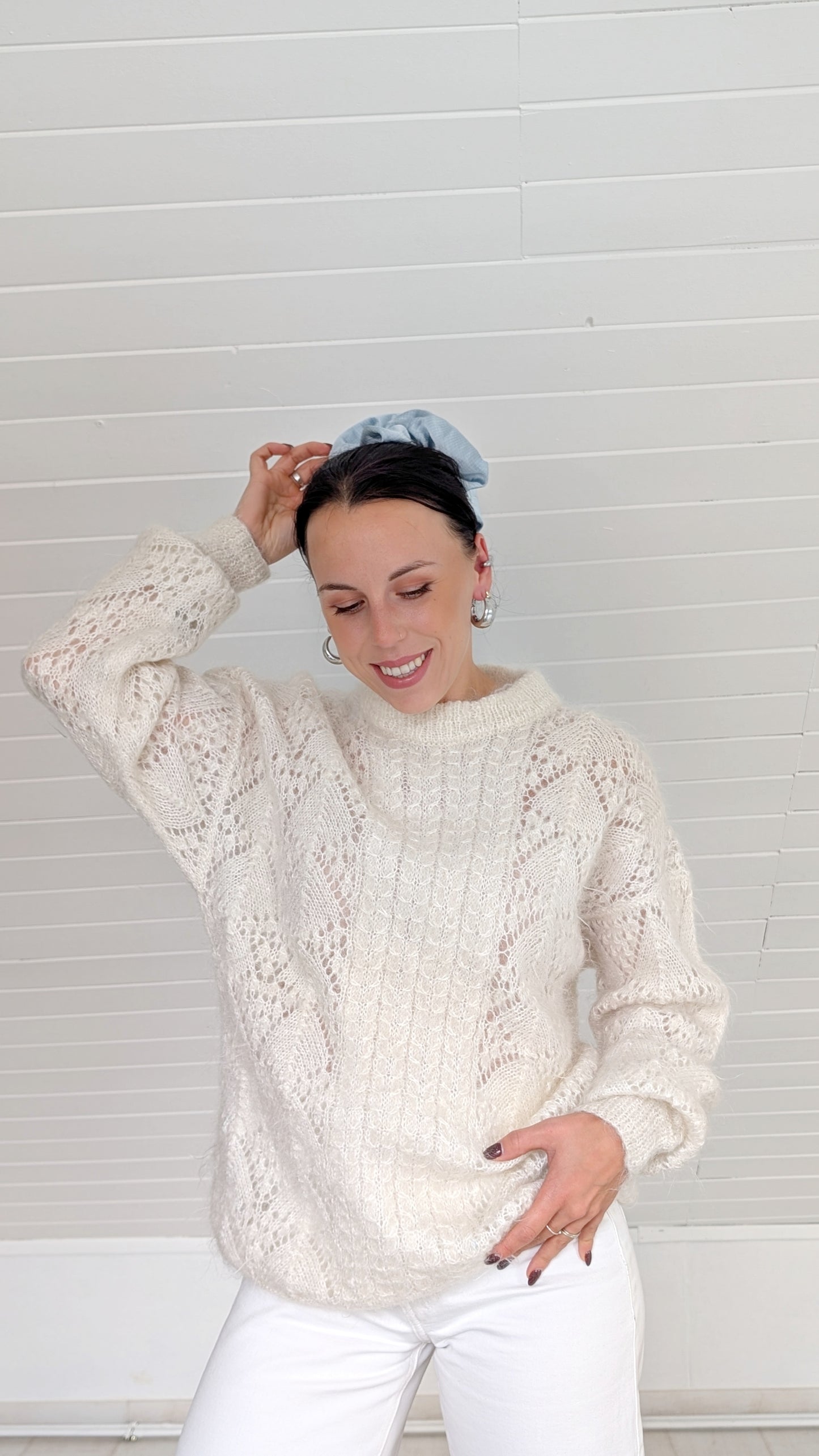 Pull kid mohair et laine tricoté main T40-42