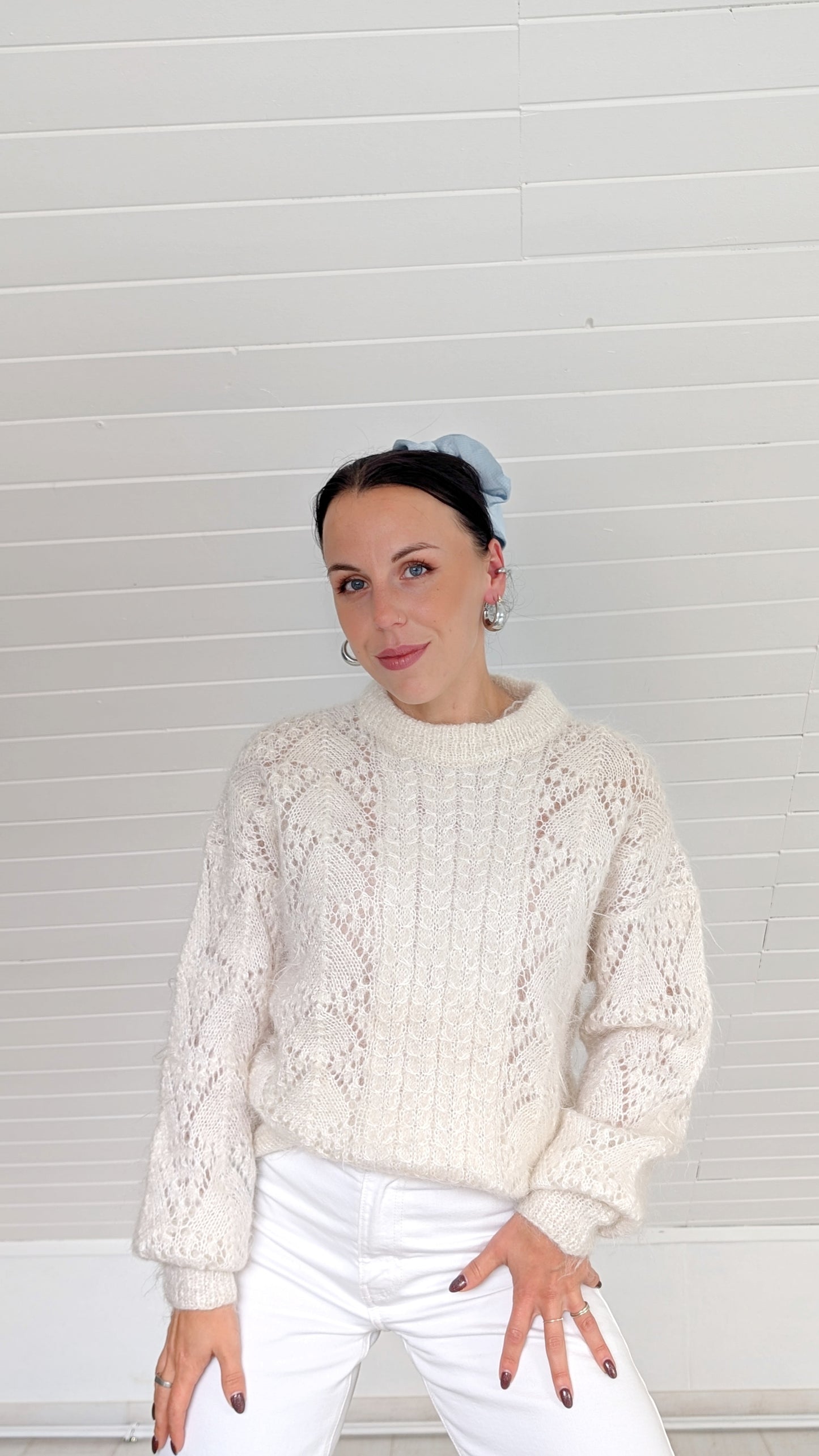 Pull kid mohair et laine tricoté main T40-42