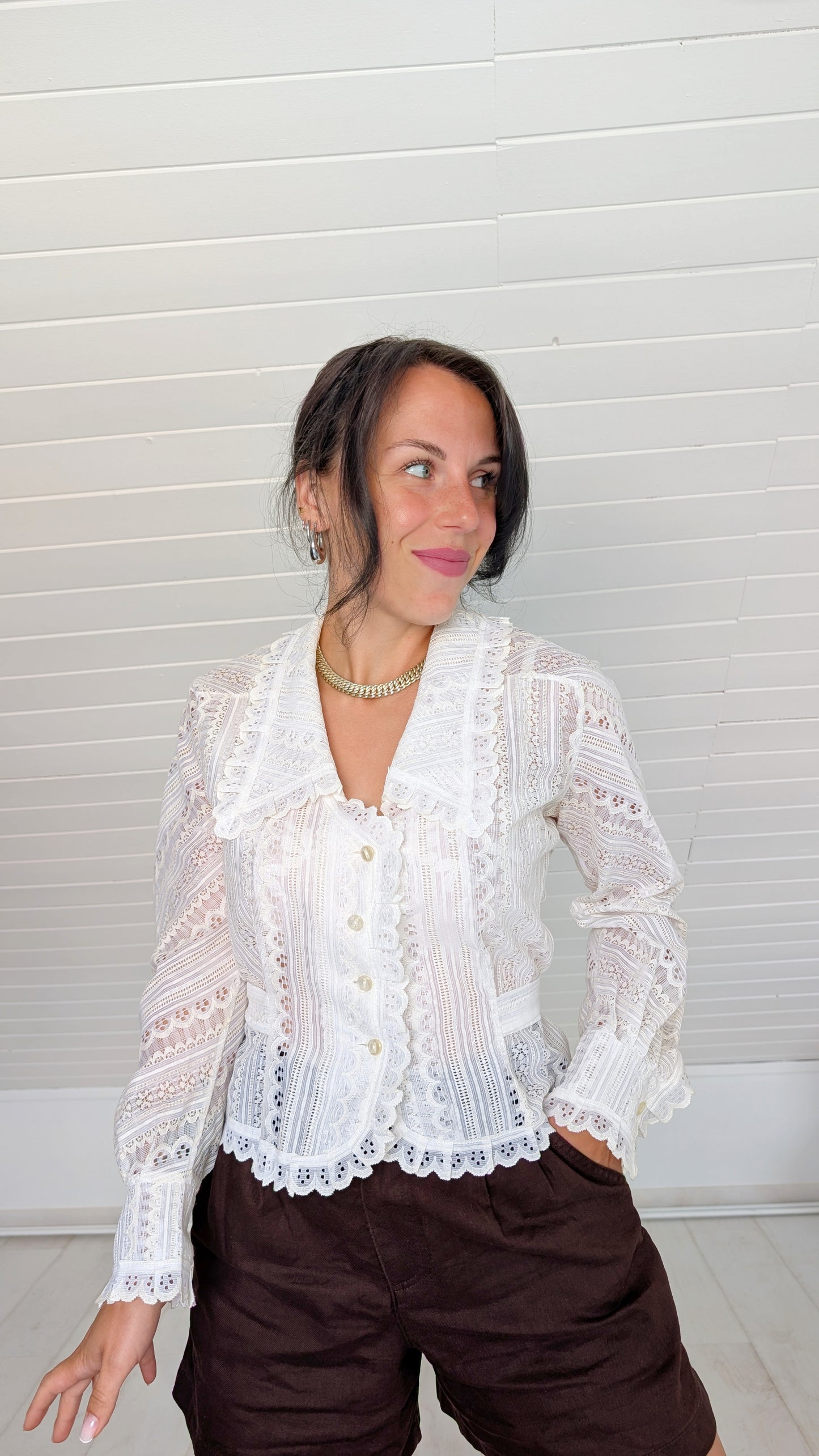 Blouse 70s dentelle T36-38
