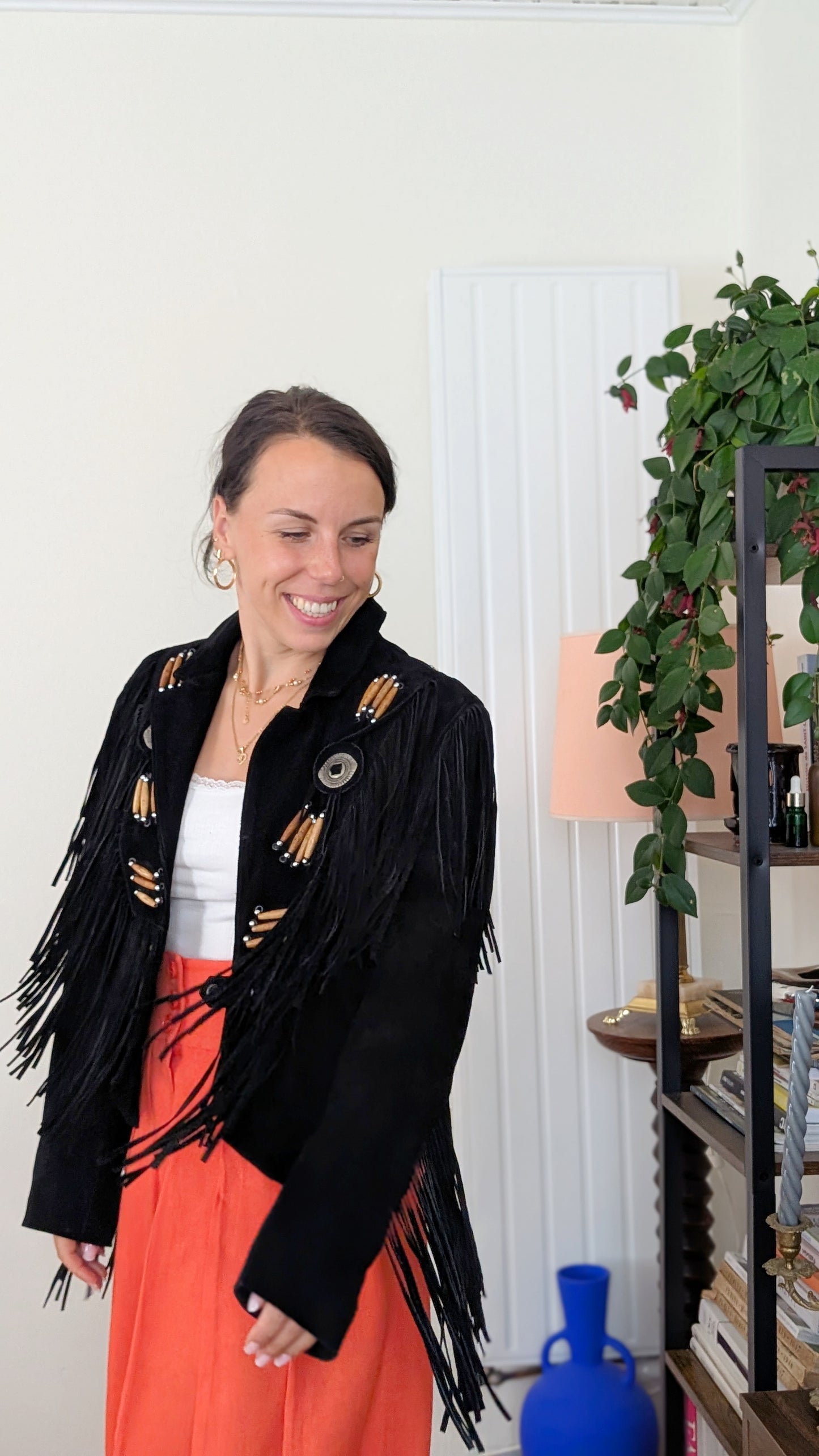 Veste cuir à franges 80s T40-42