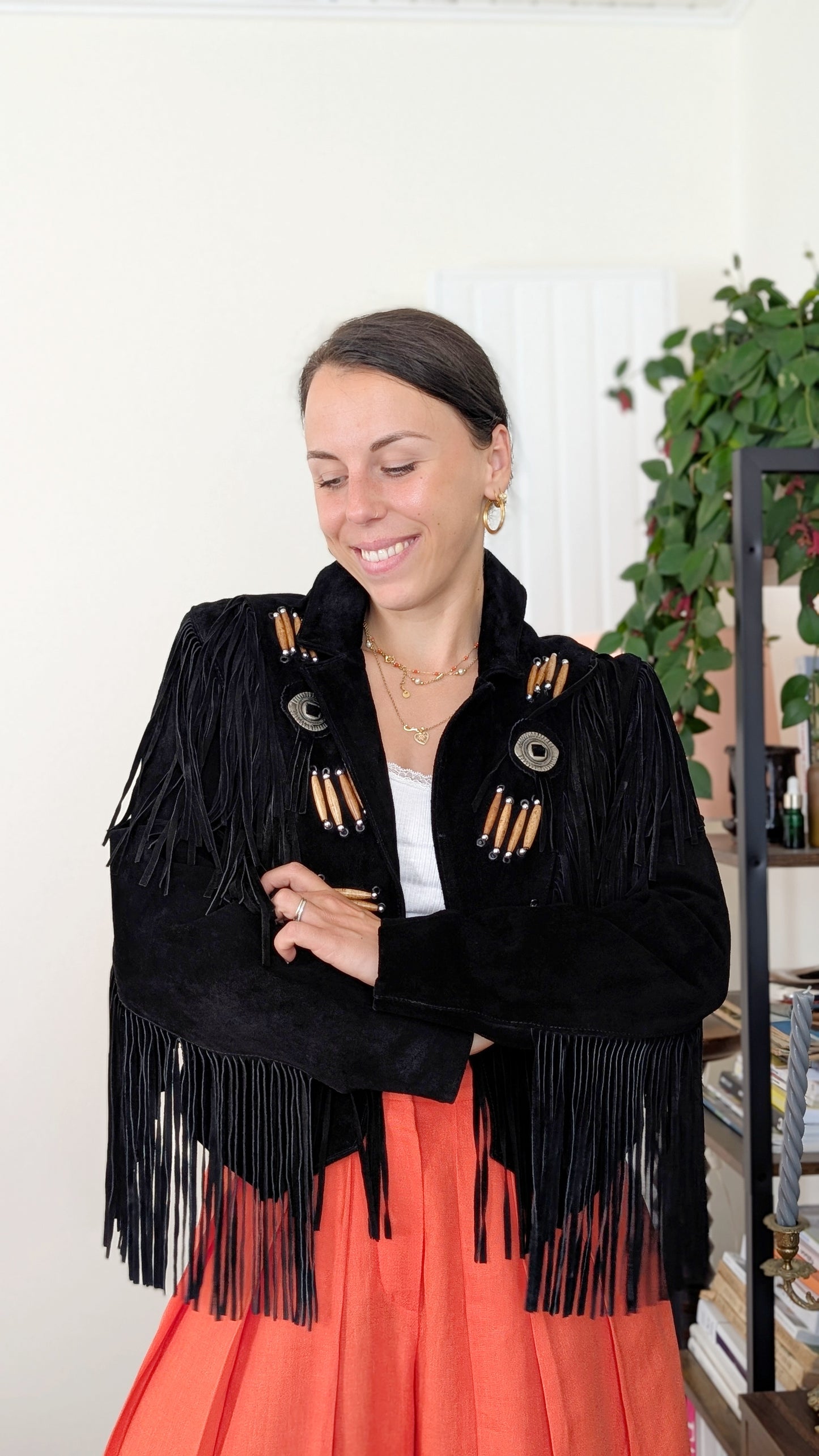 Veste cuir à franges 80s T40-42