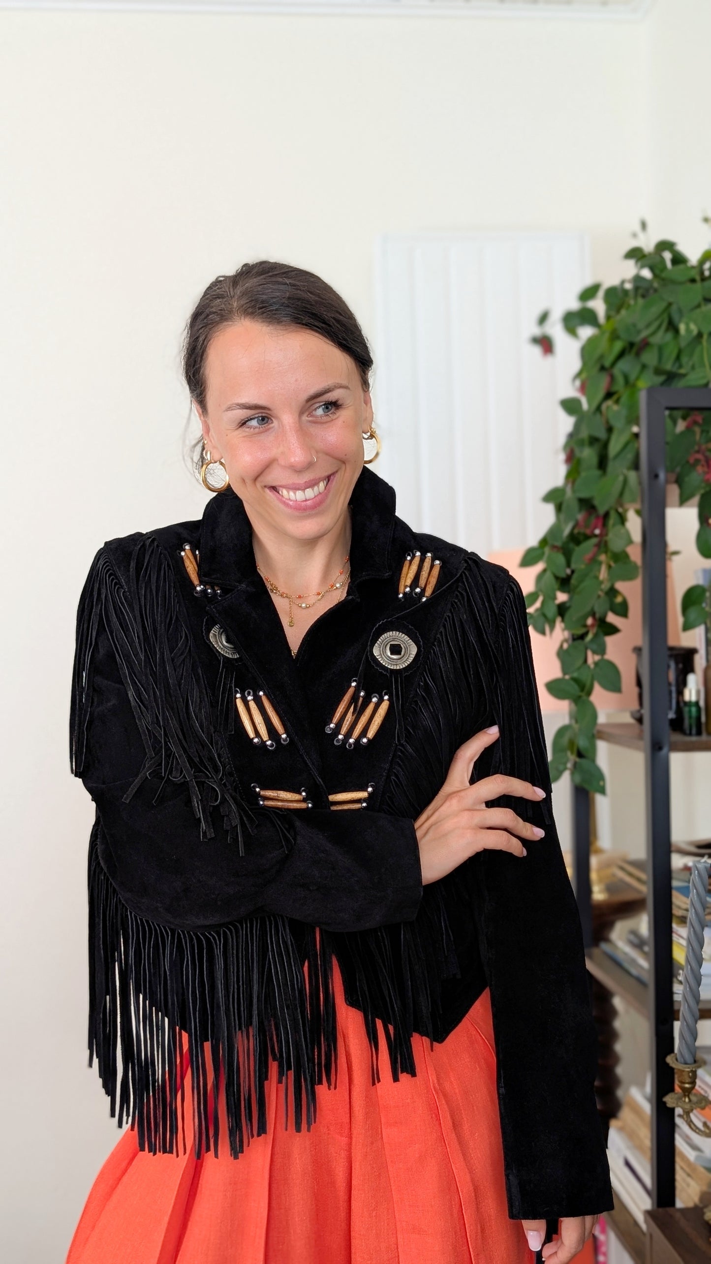 Veste cuir à franges 80s T40-42
