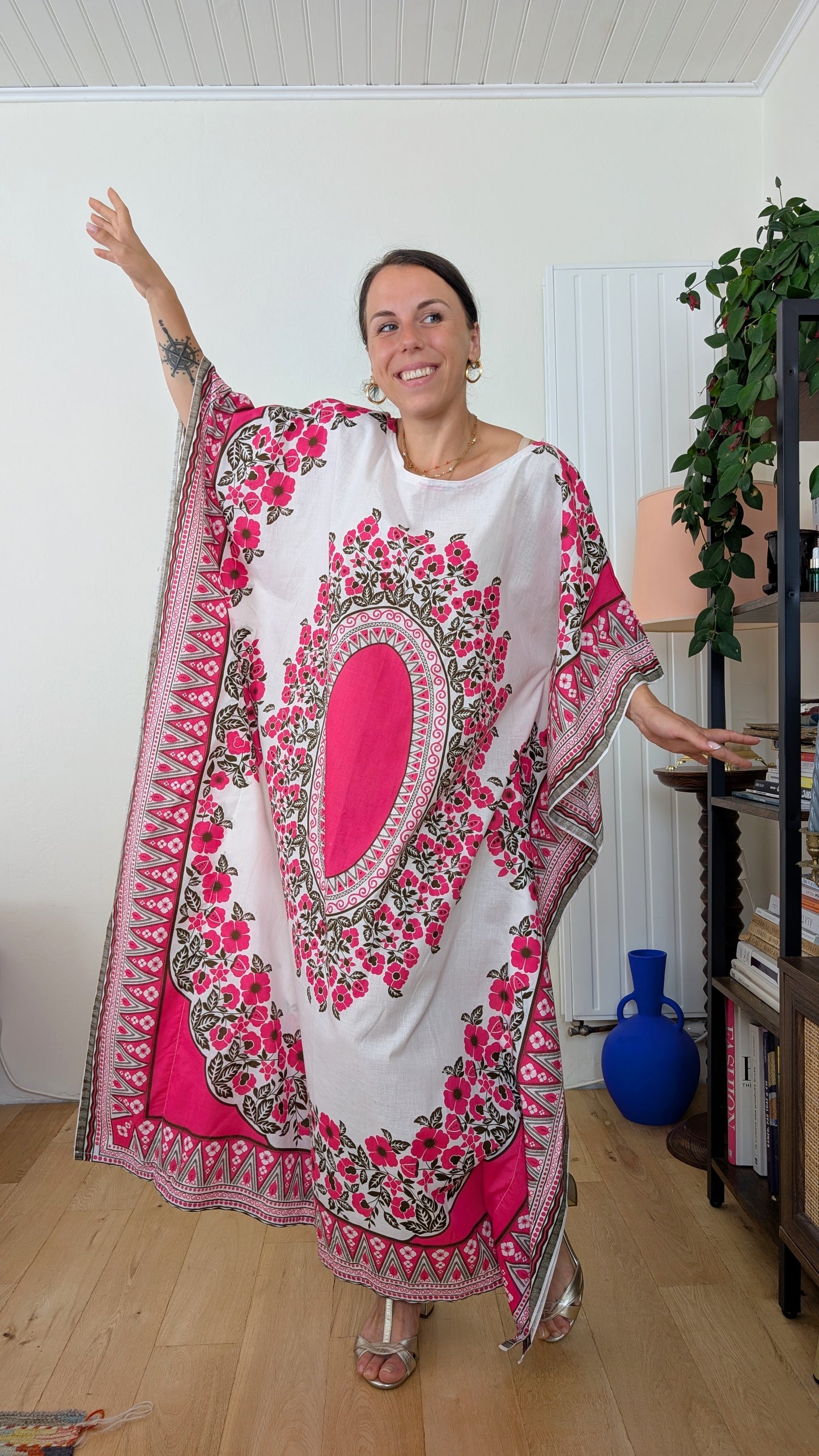 Robe caftan coton 70s taille unique