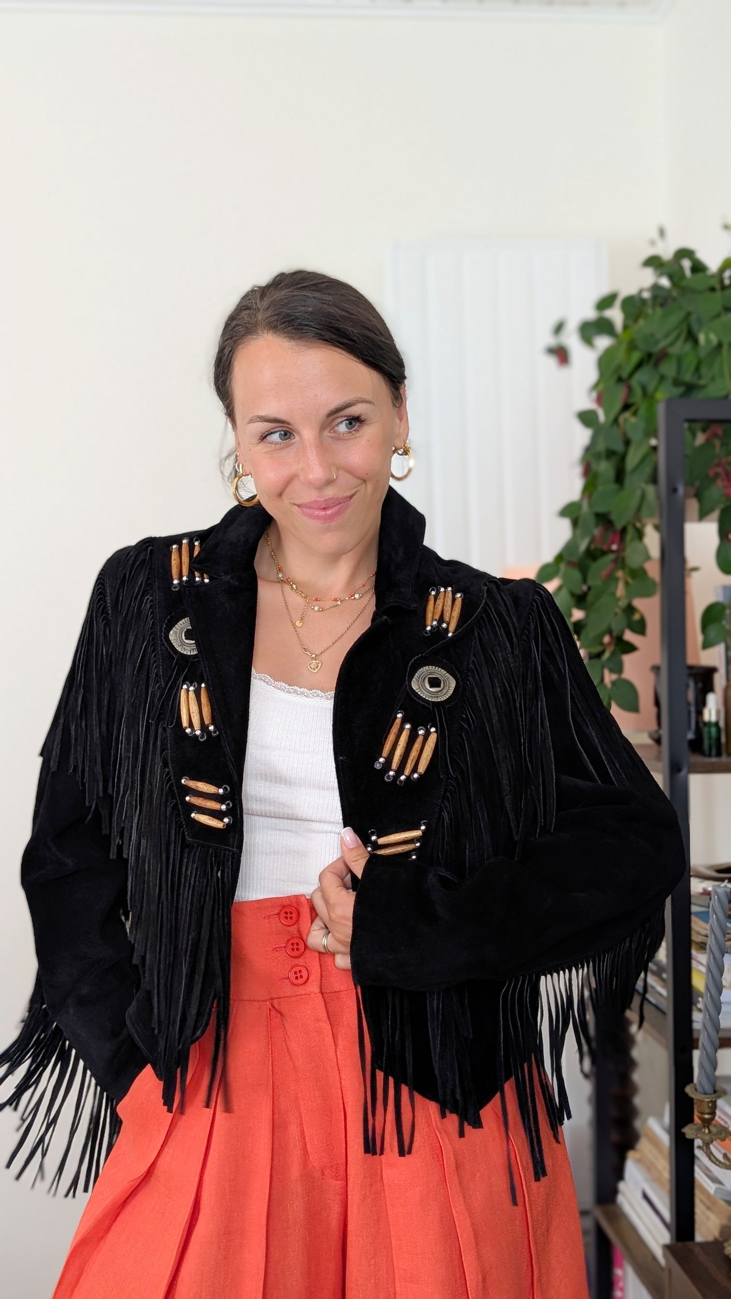 Veste cuir à franges 80s T40-42