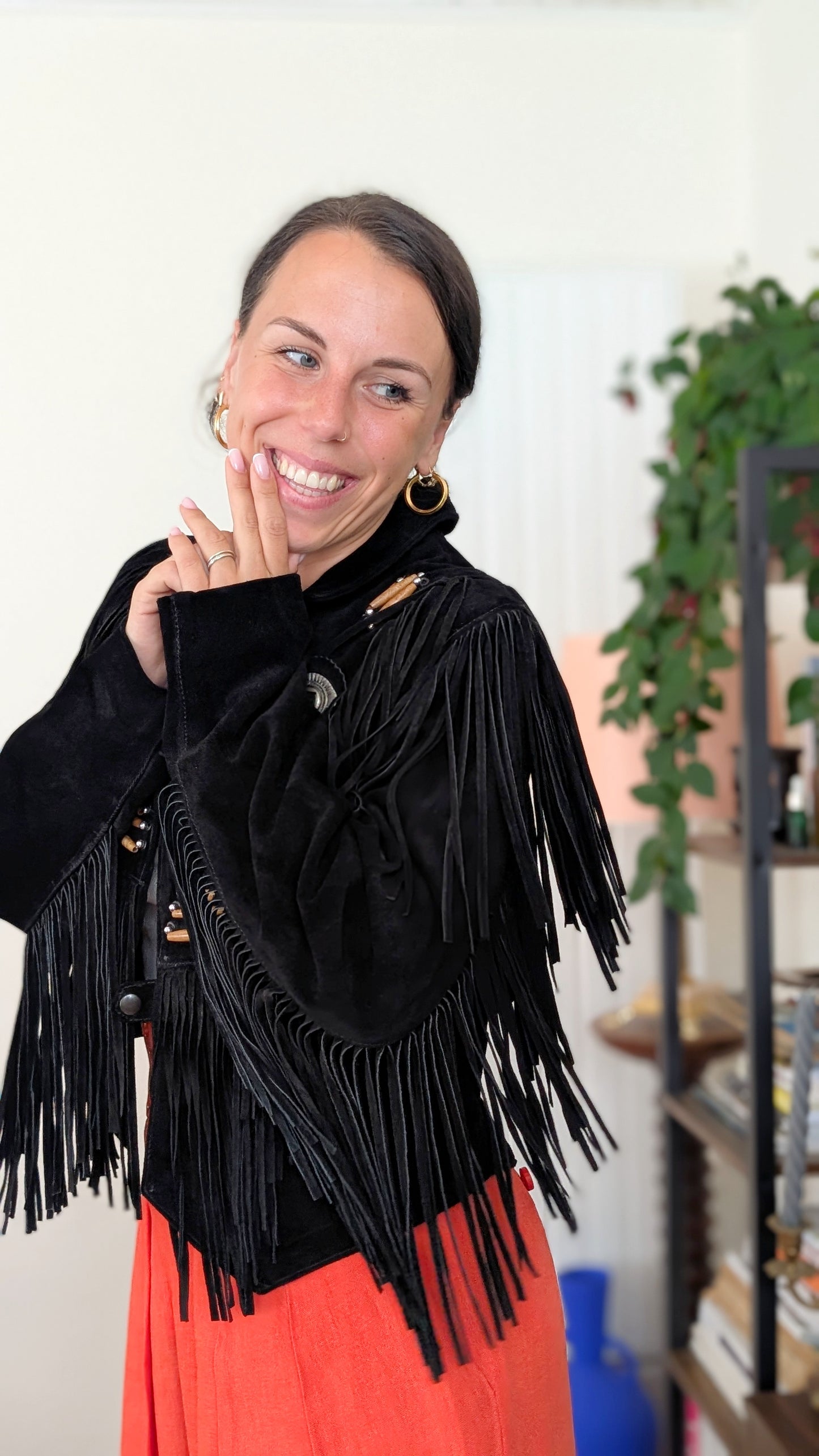 Veste cuir à franges 80s T40-42