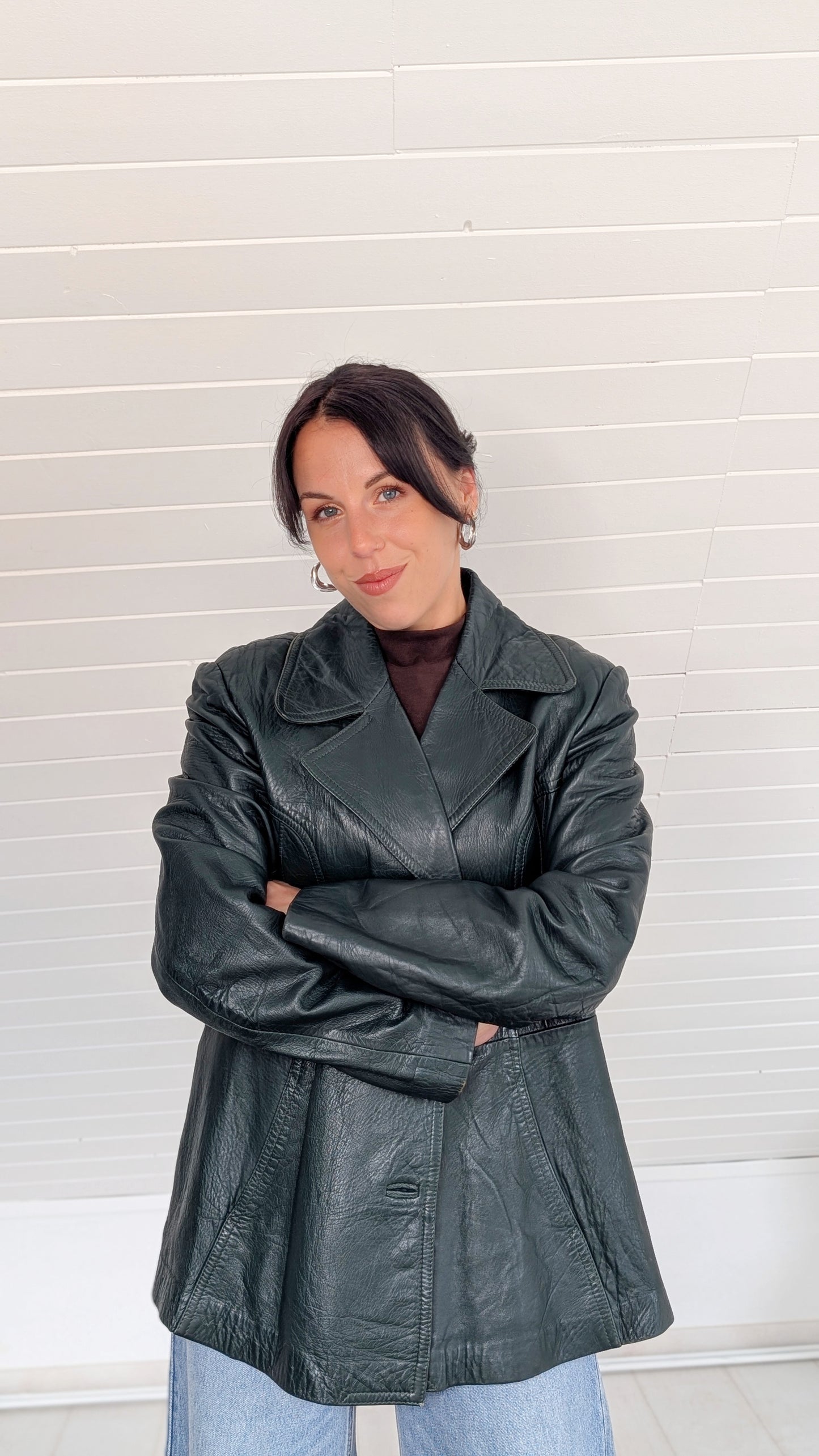 Trench/veste en cuir 70s T42