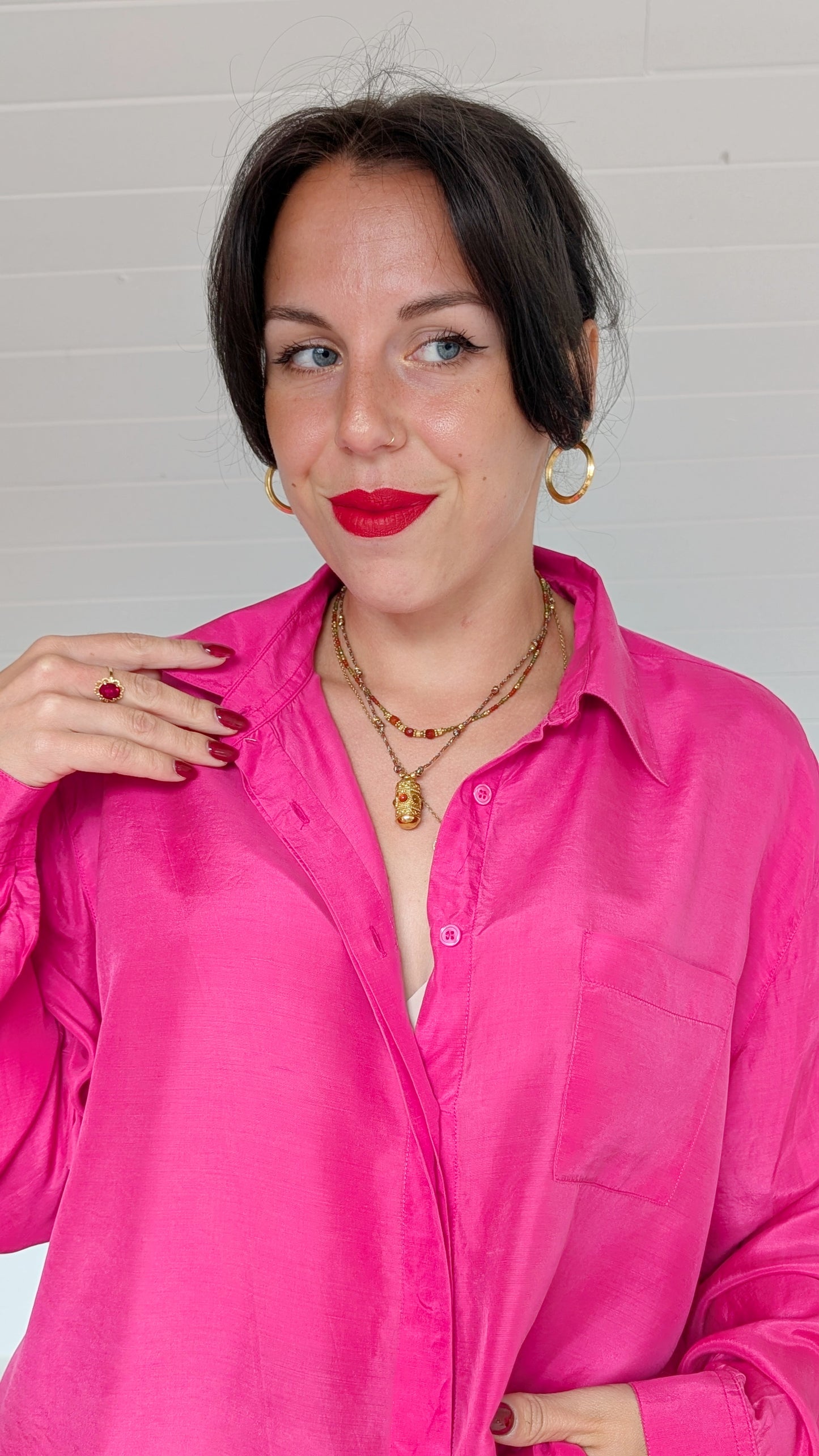 Blouse soie 80s rose fucshia T40-42