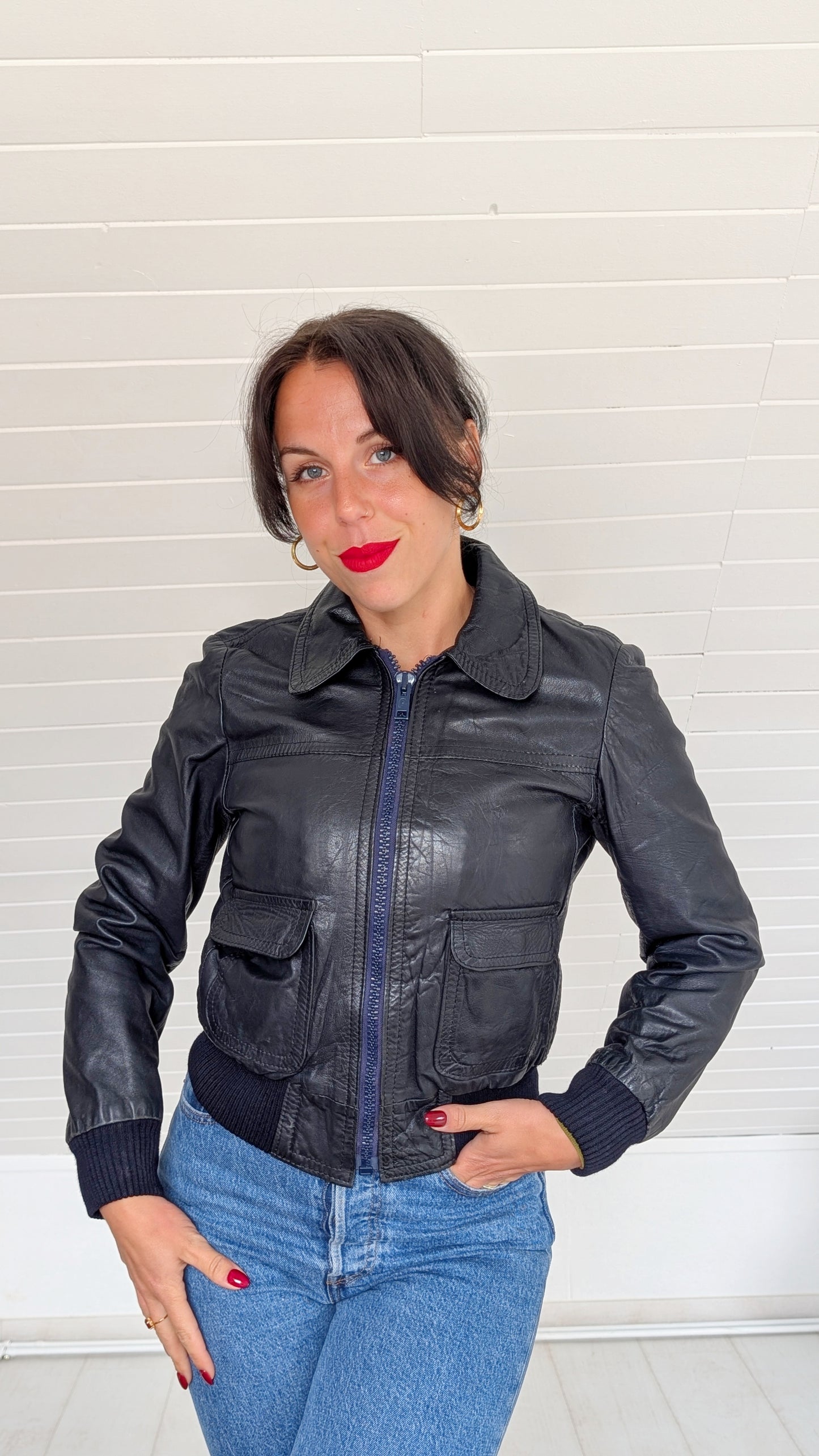 Veste bombers cuir 70s T36