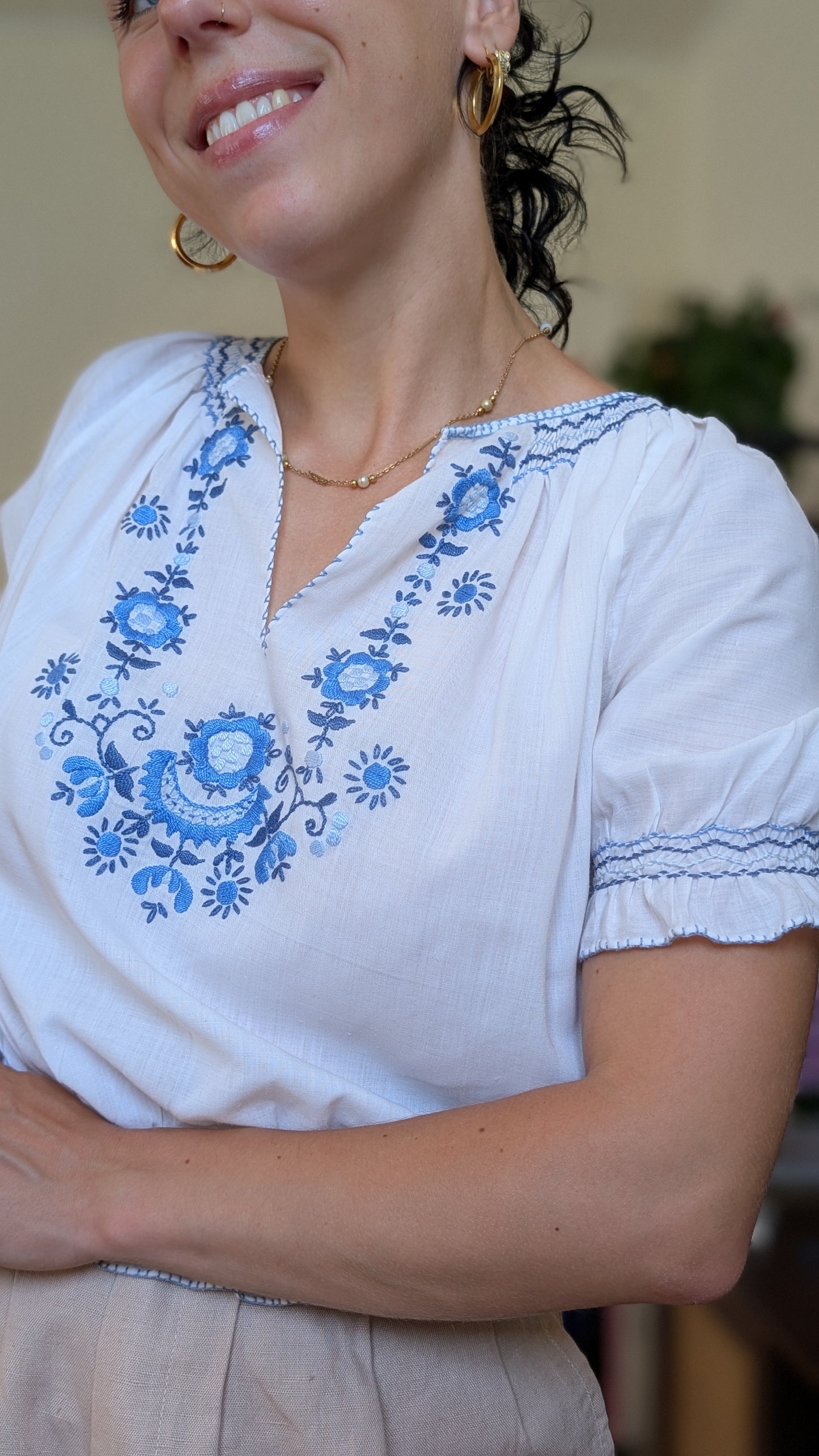 Blouse broderies coton 70s T38