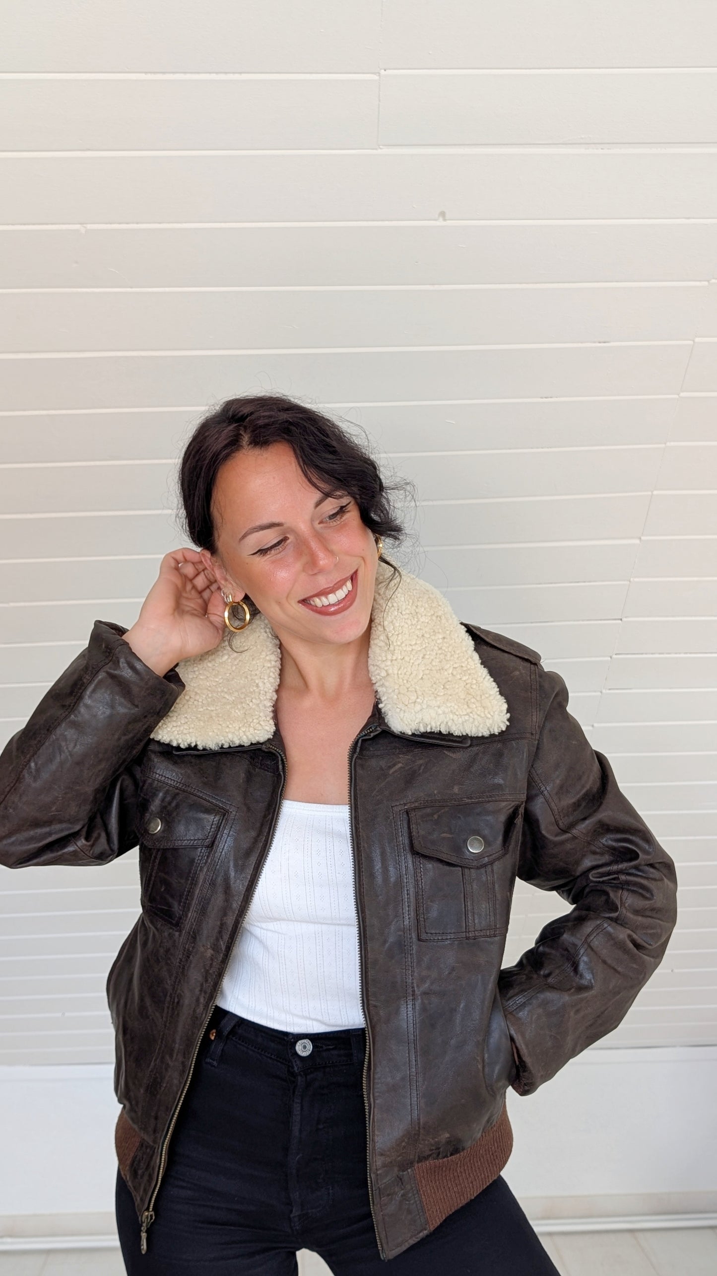 Bombers cuir col mouton T38