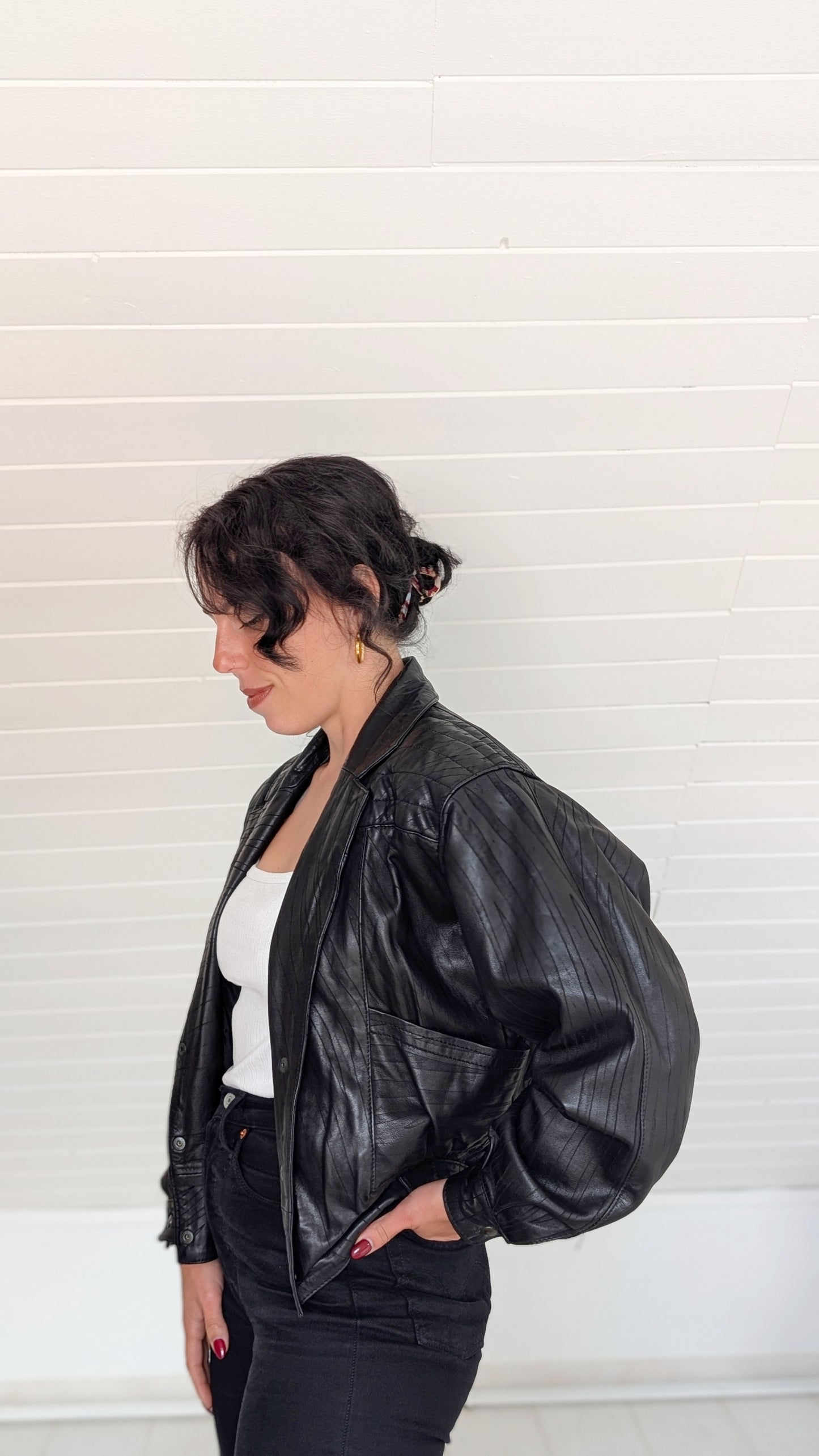 Veste bombers cuir 80s T38