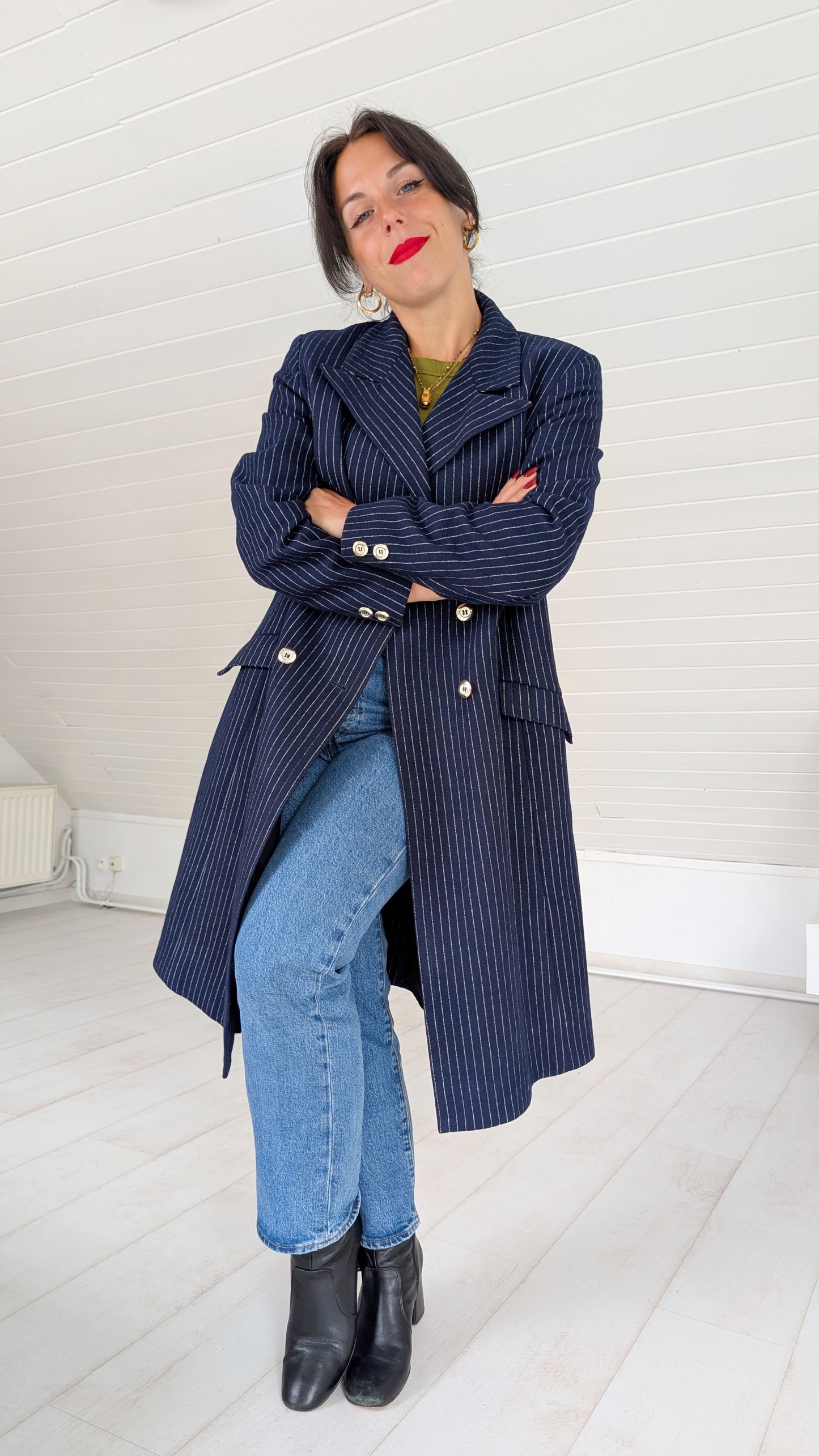 Manteau rayé laine 70s T36-38