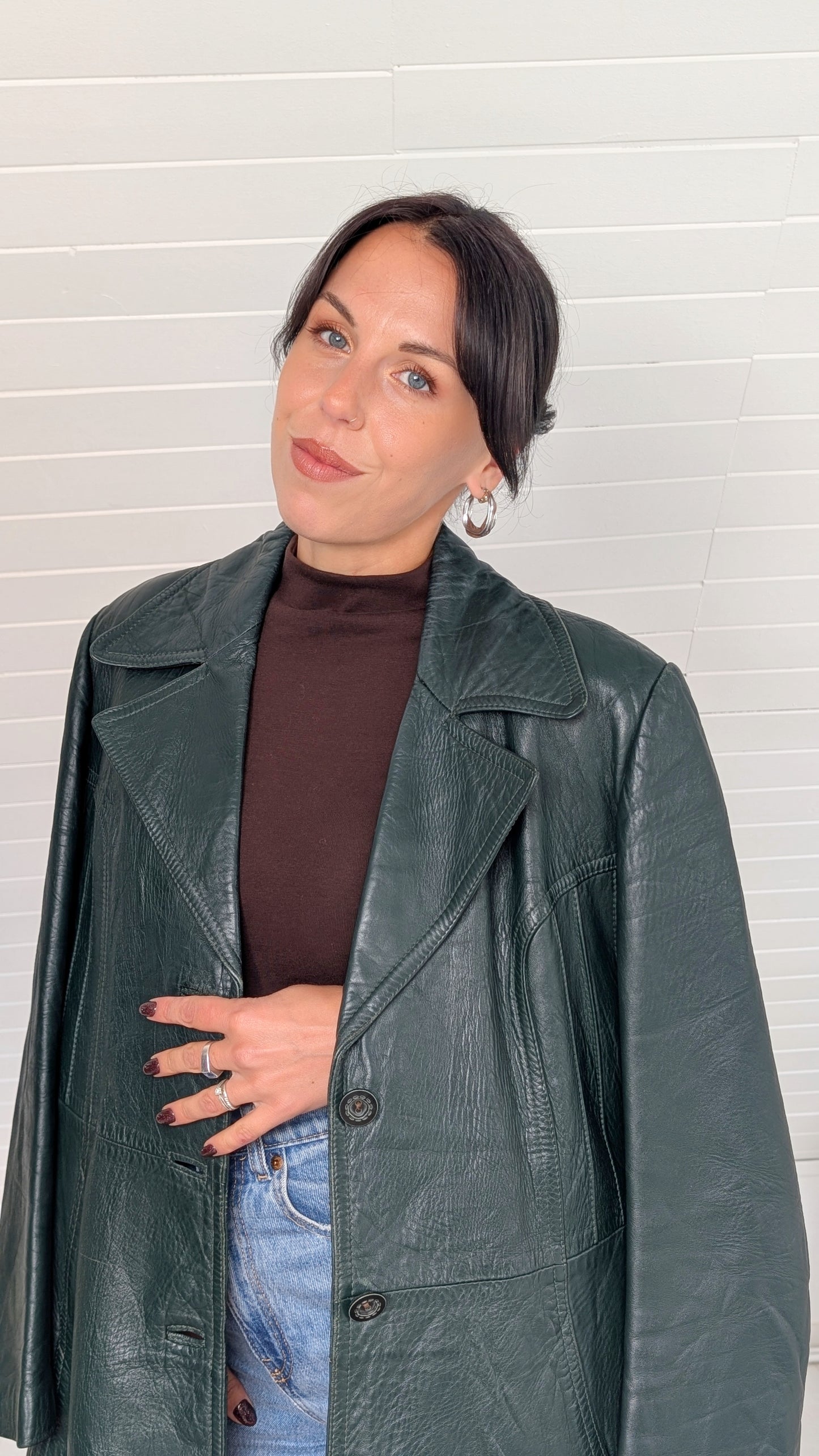 Trench/veste en cuir 70s T42