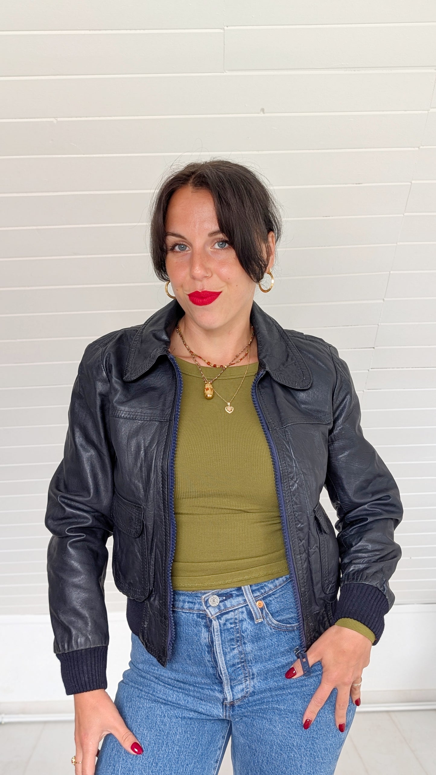 Veste bombers cuir 70s T36