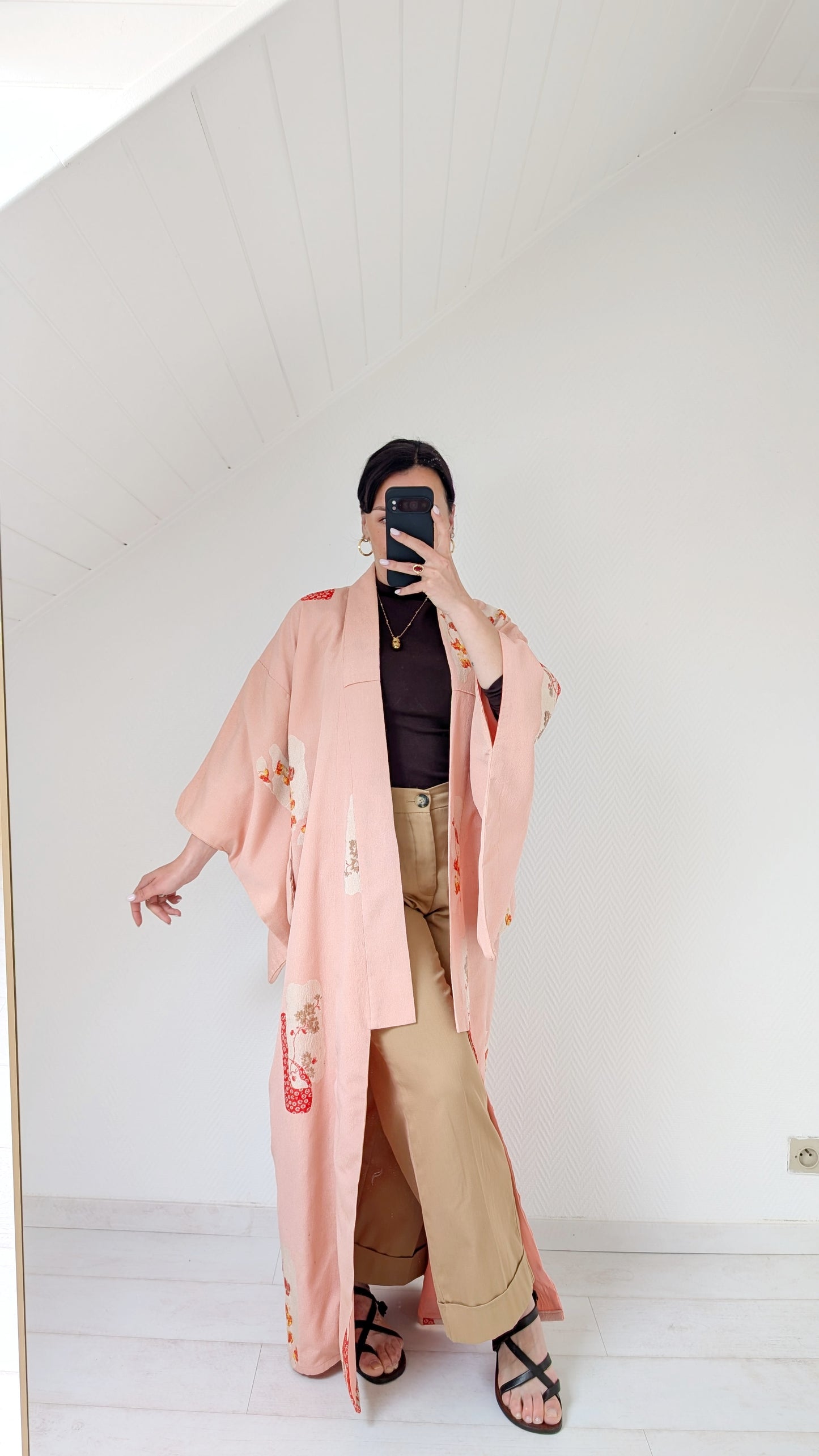 Kimono ancien soie motifs japonais