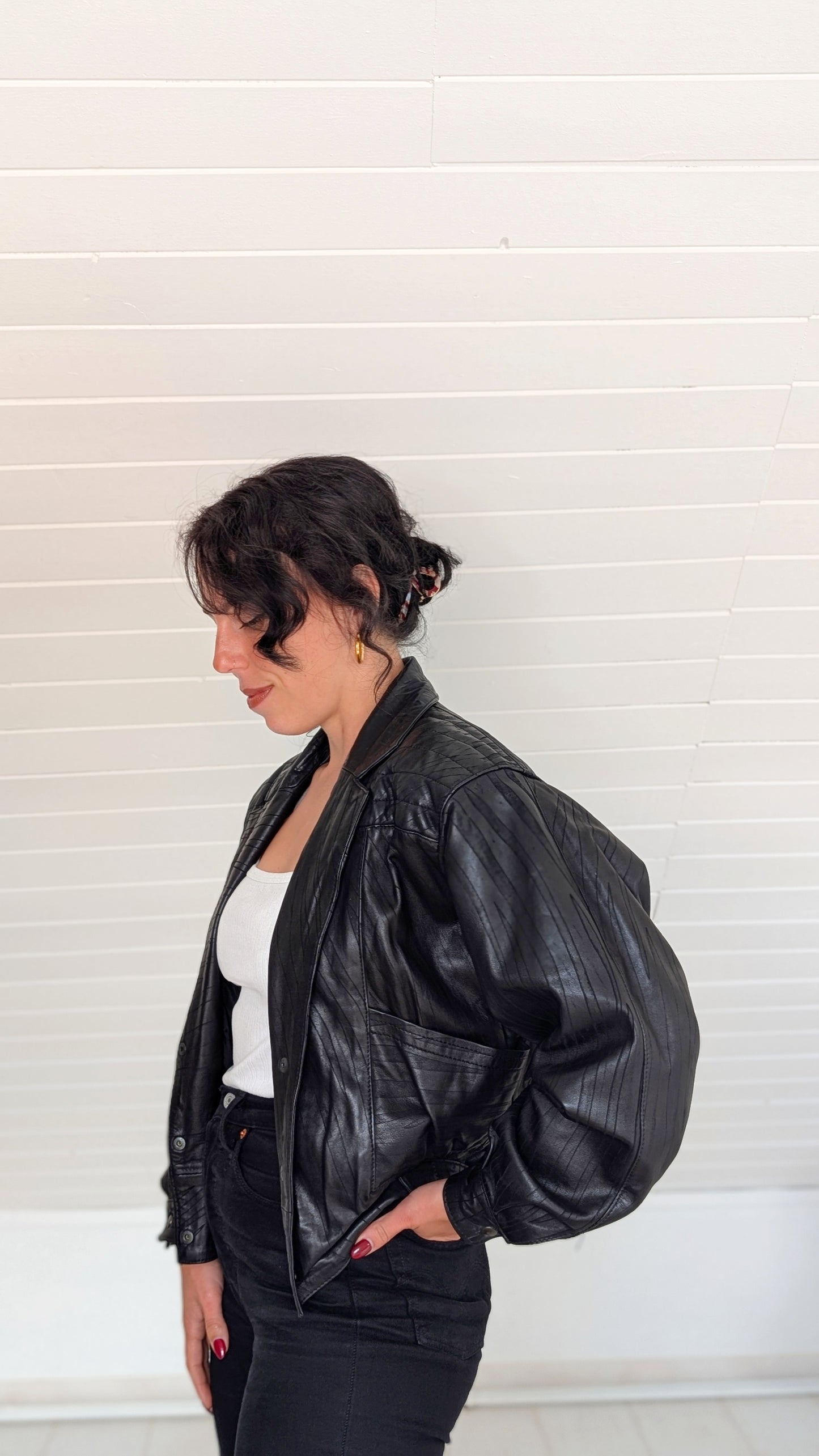 Veste bombers cuir 80s T38