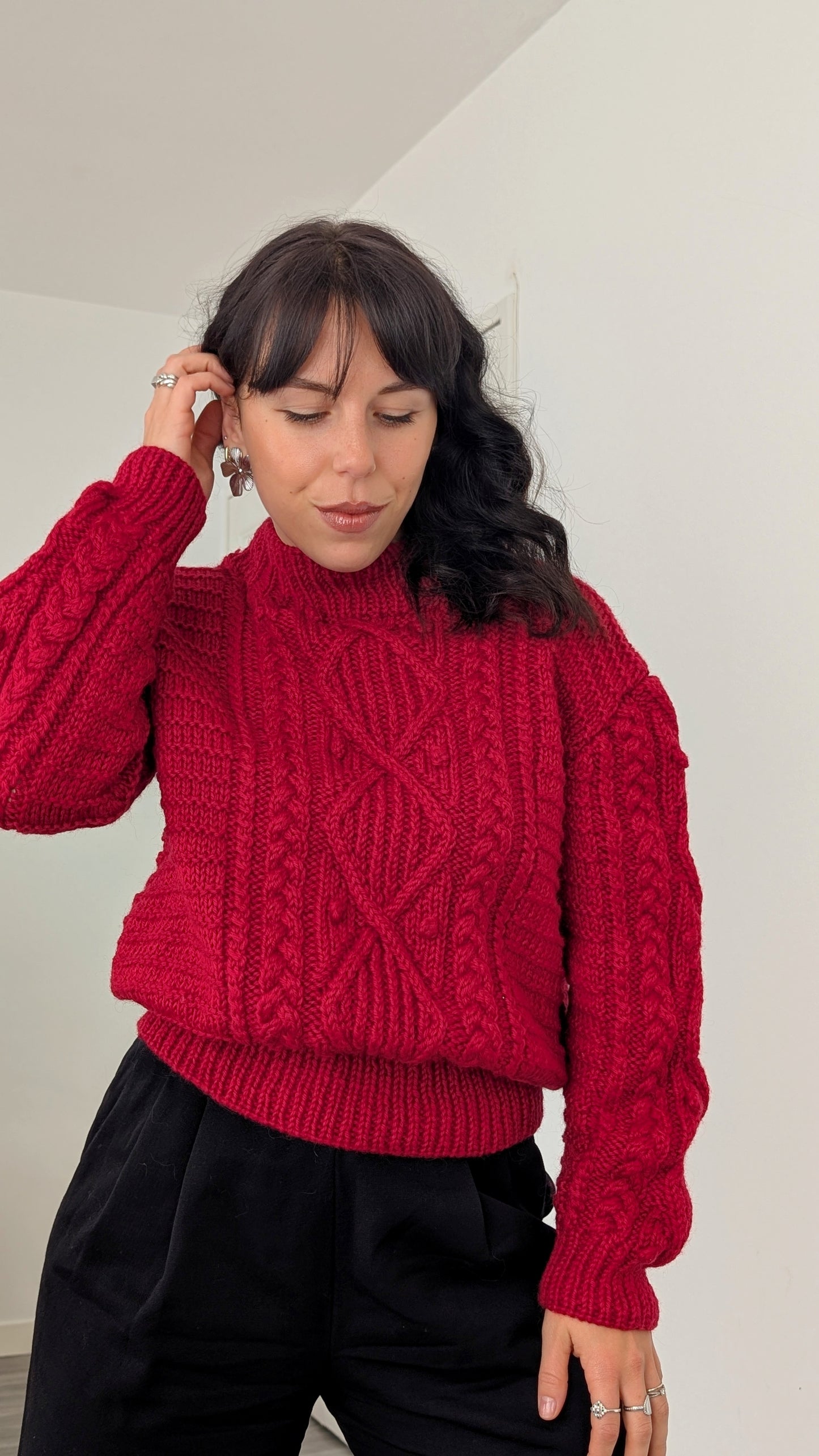 Pull laine tricoté main taille 40-42