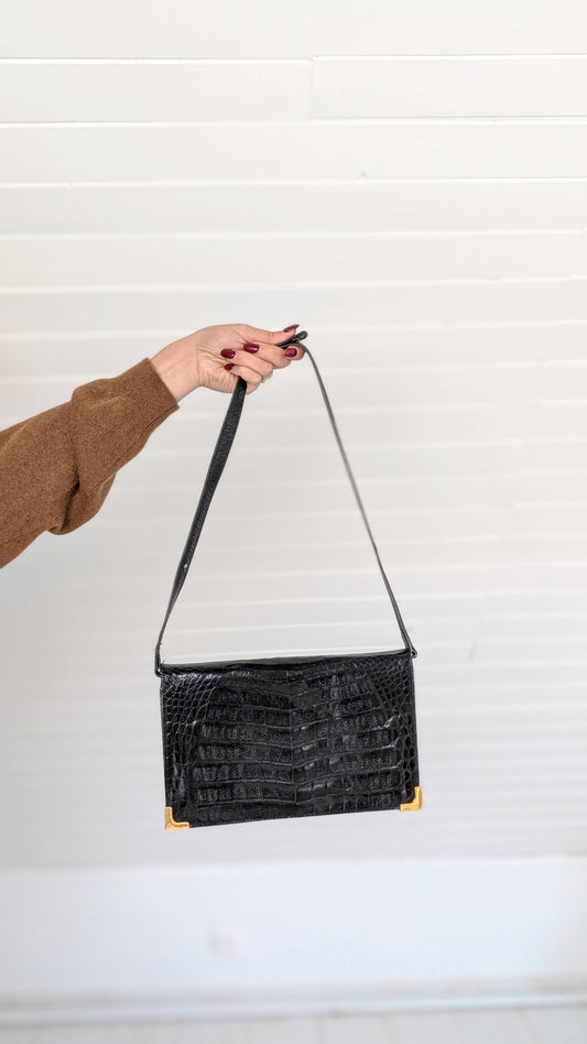 Sac cuir façon croco 70s
