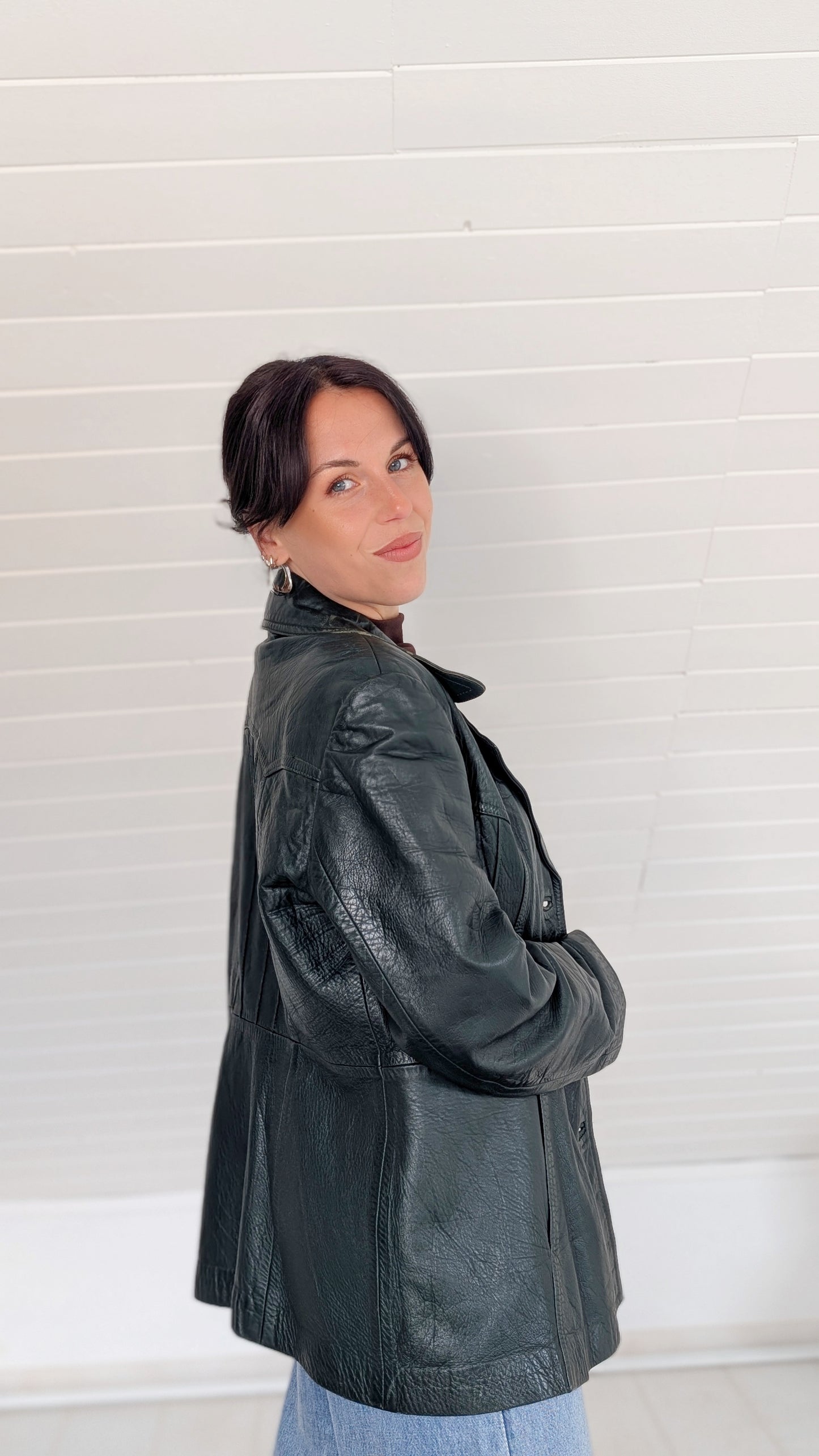 Trench/veste en cuir 70s T42