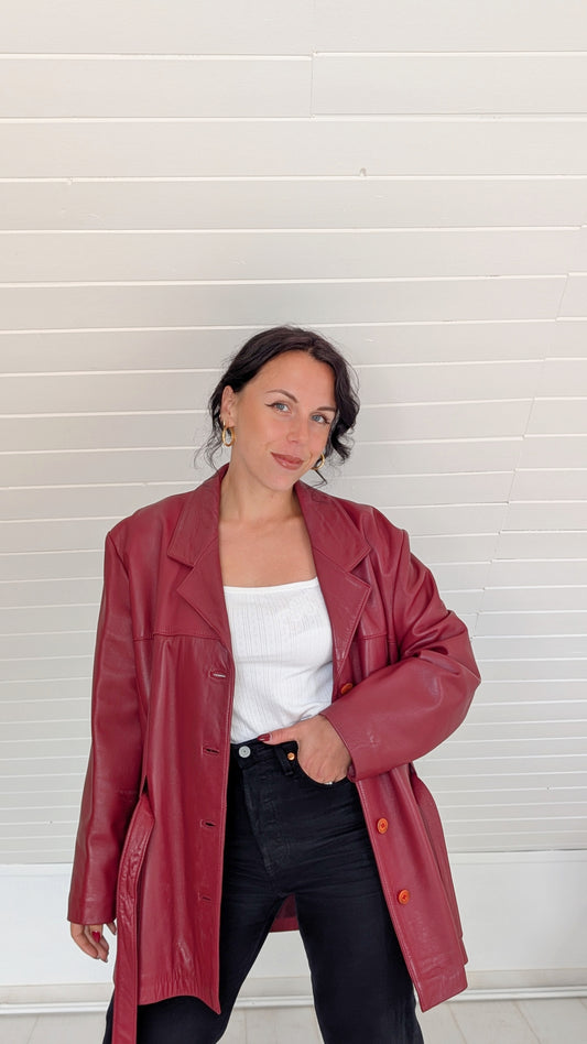 Veste cuir bordeaux T42