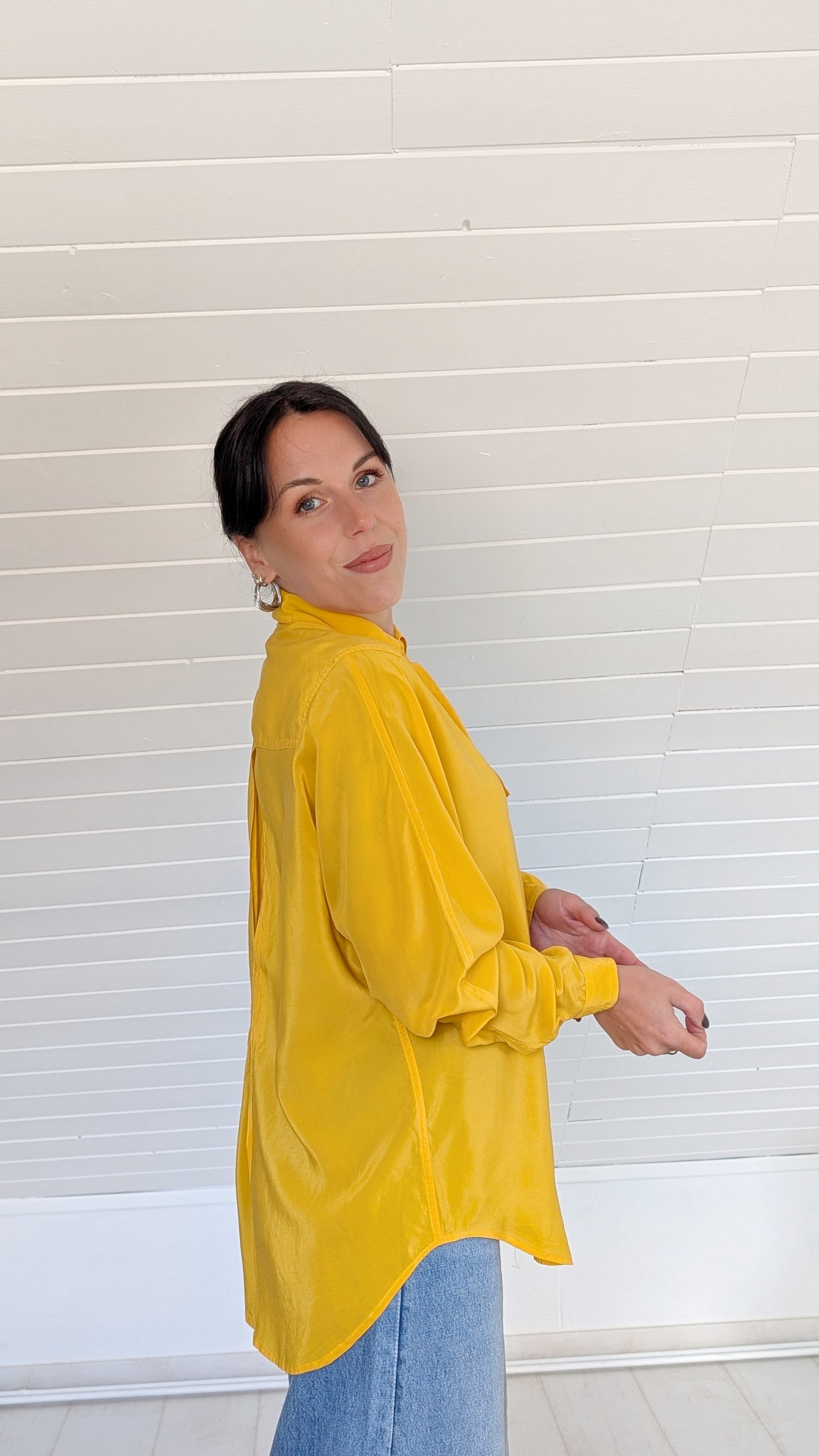 Blouse soie jaune 80s T40-42