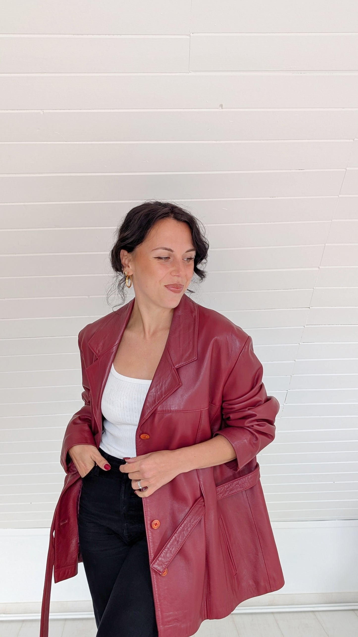 Veste cuir bordeaux T42
