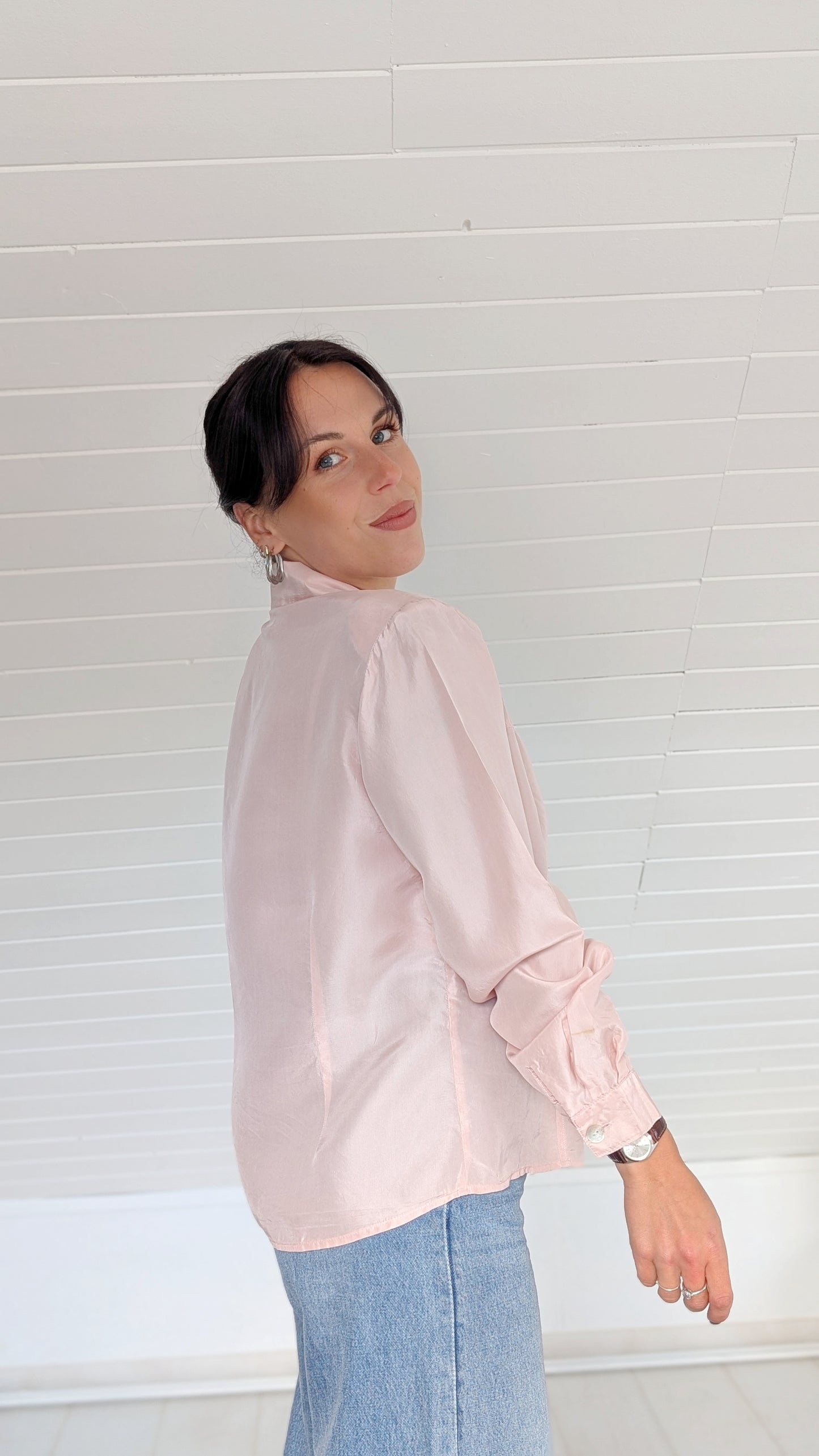 Blouse soie rose pâle 80s T40-42