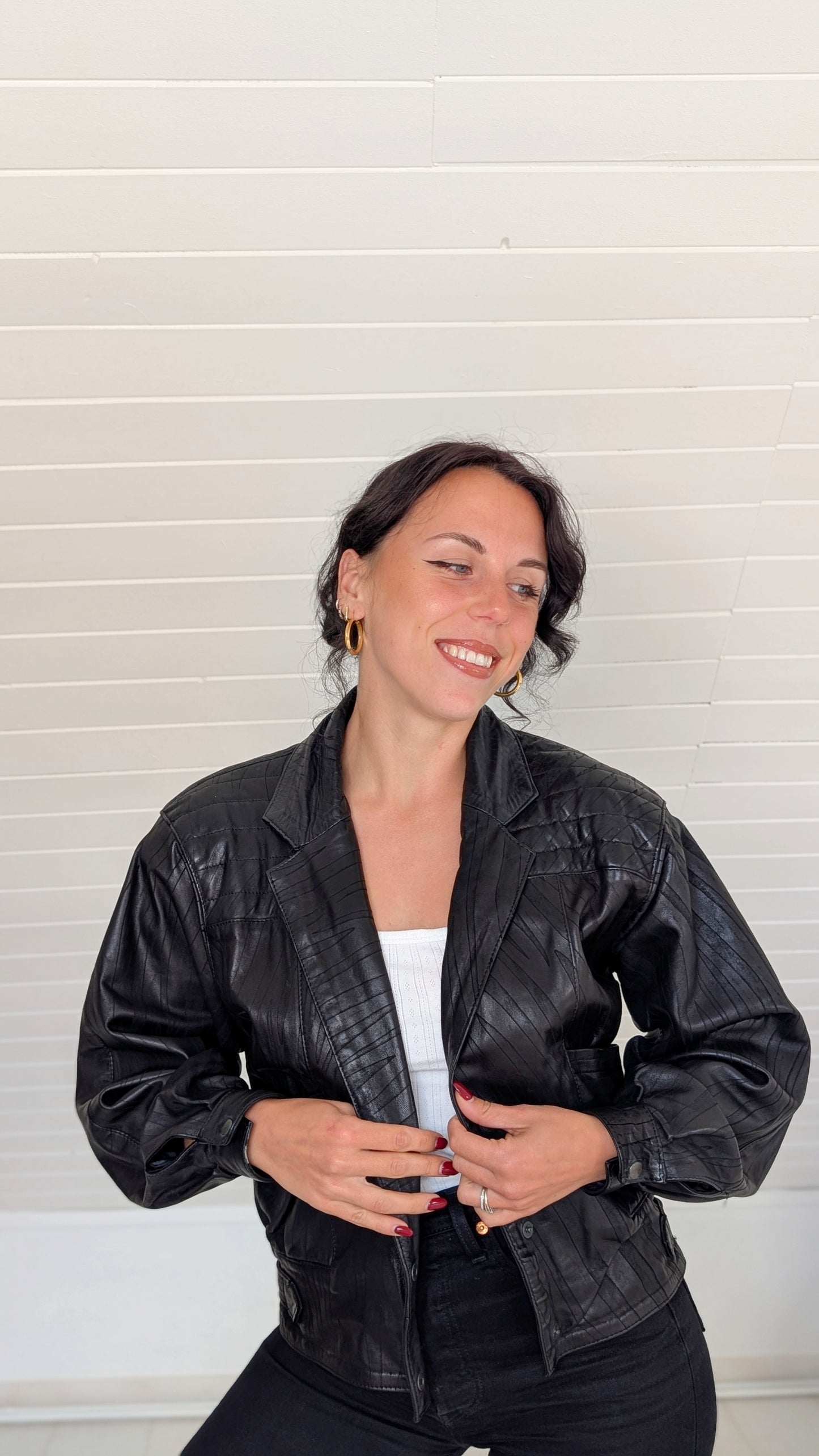 Veste bombers cuir 80s T38