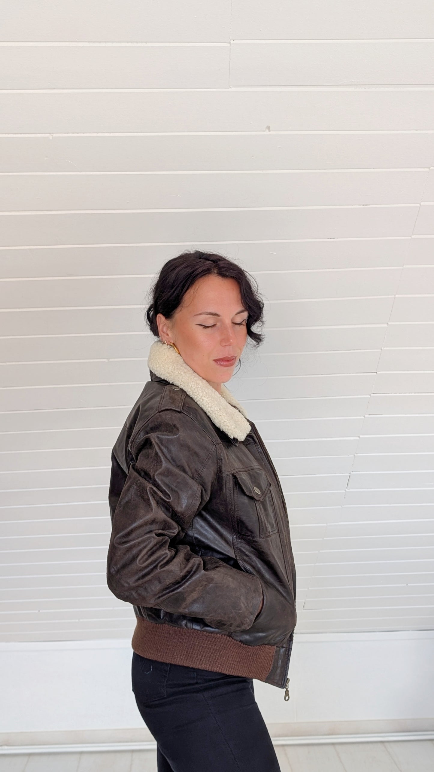 Bombers cuir col mouton T38