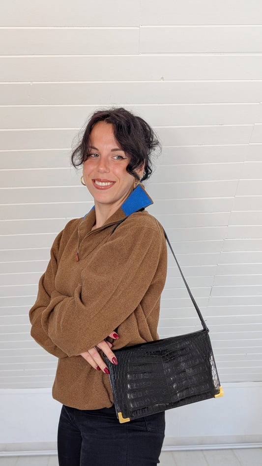 Sac cuir façon croco 70s