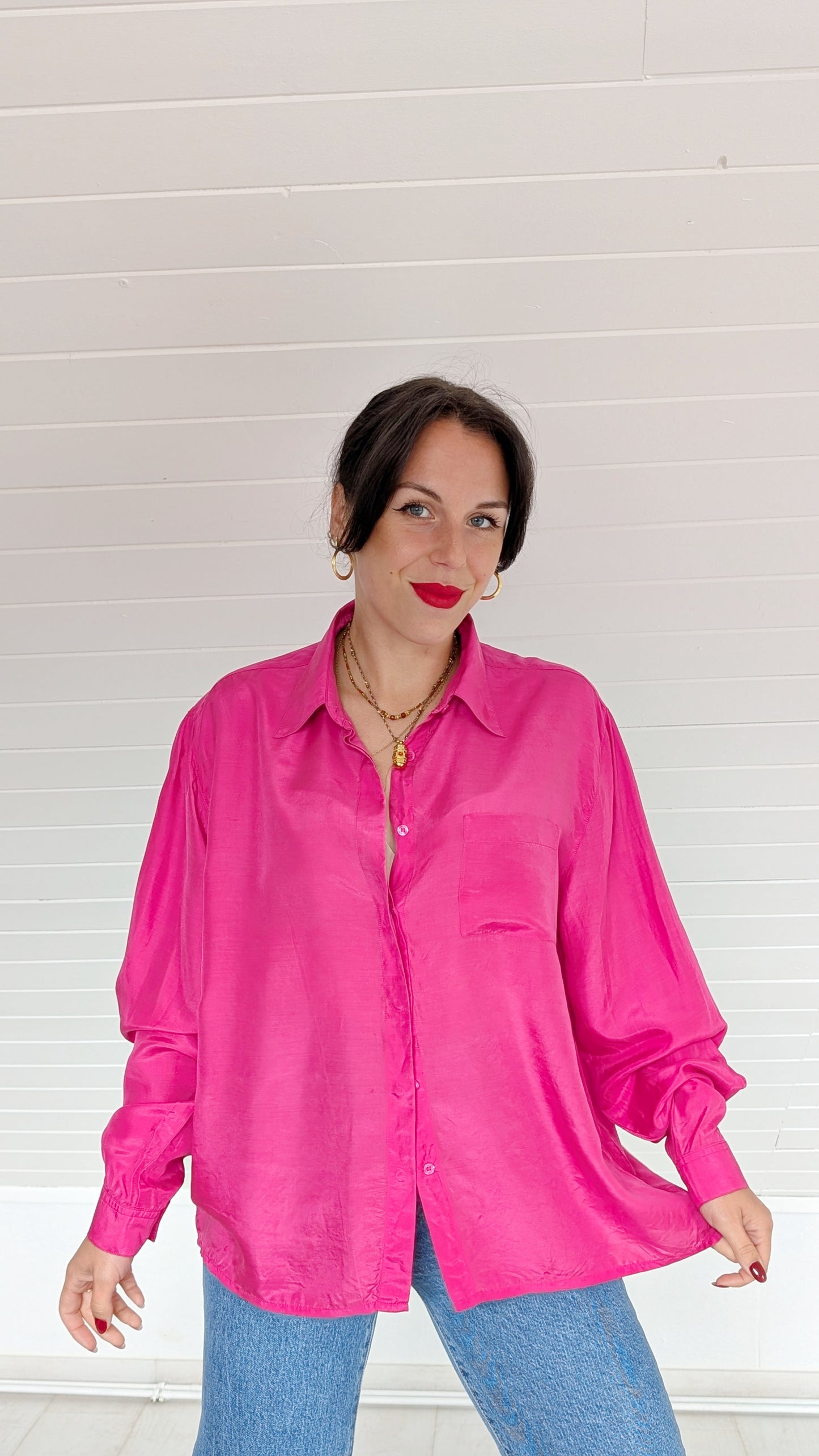 Blouse soie 80s rose fucshia T40-42