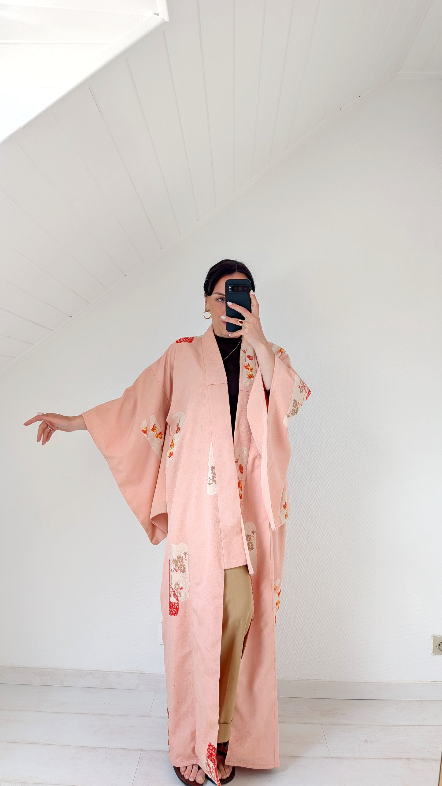 Kimono ancien soie motifs japonais
