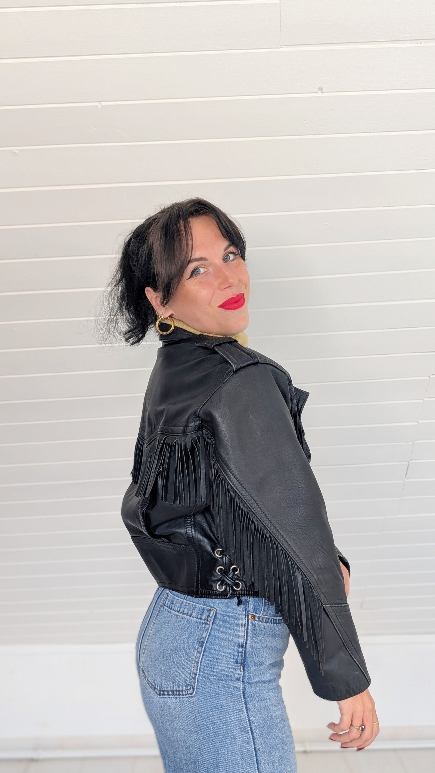 Perfecto cuir à franges 80s du 34 au 40