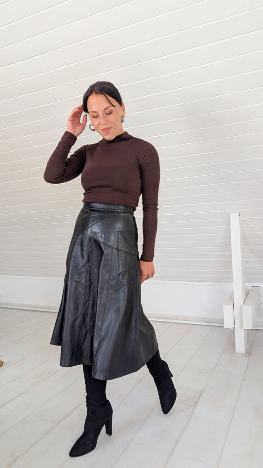 Jupe midi 80s cuir agneau T34-36