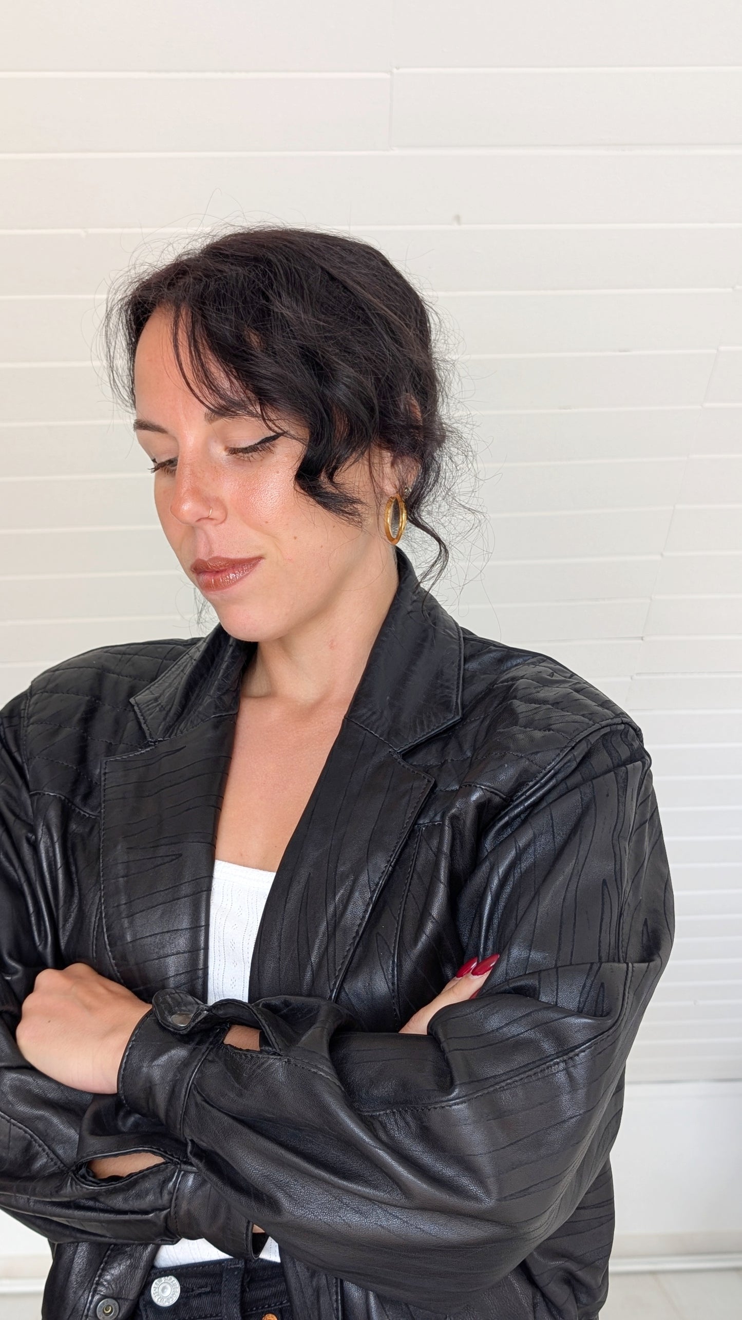 Veste bombers cuir 80s T38