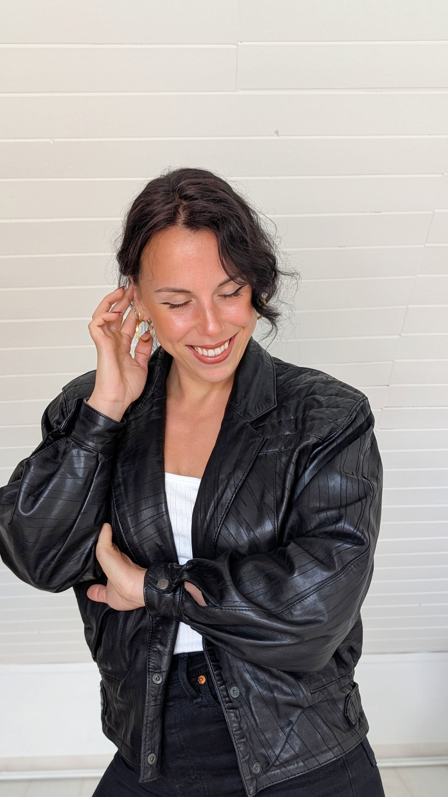 Veste bombers cuir 80s T38