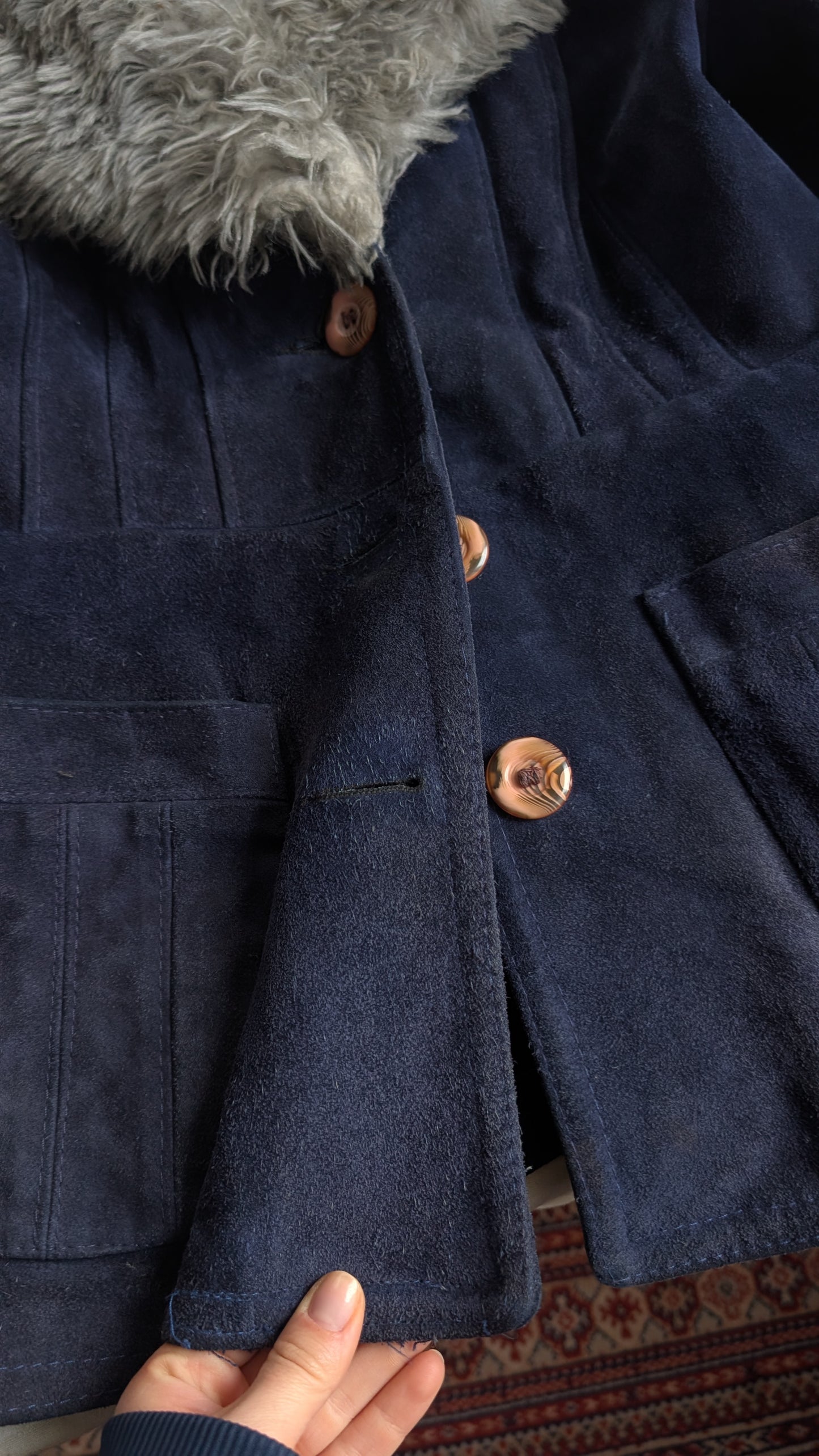 Veste/manteau 70s daim et laine T36-38