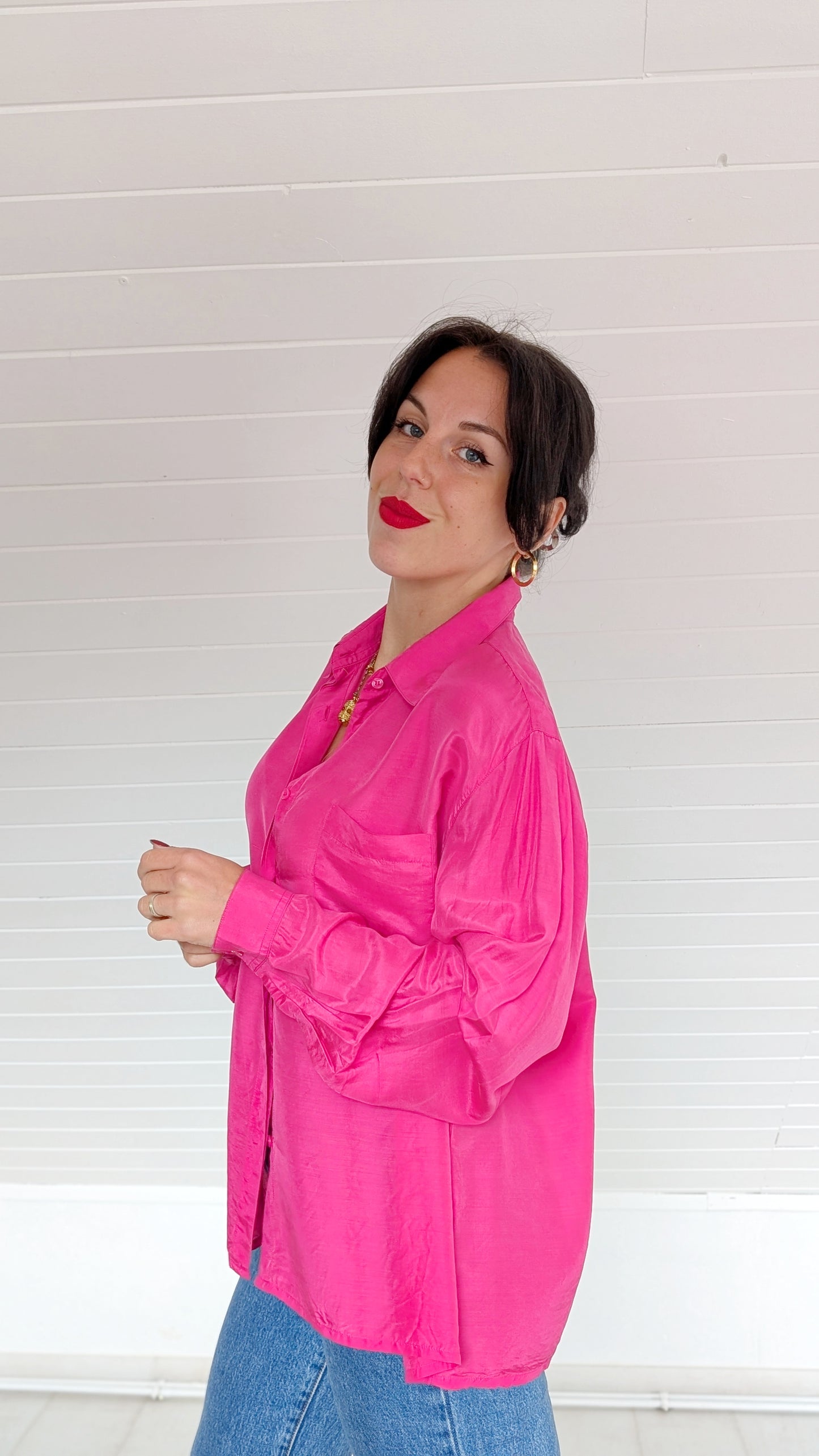 Blouse soie 80s rose fucshia T40-42