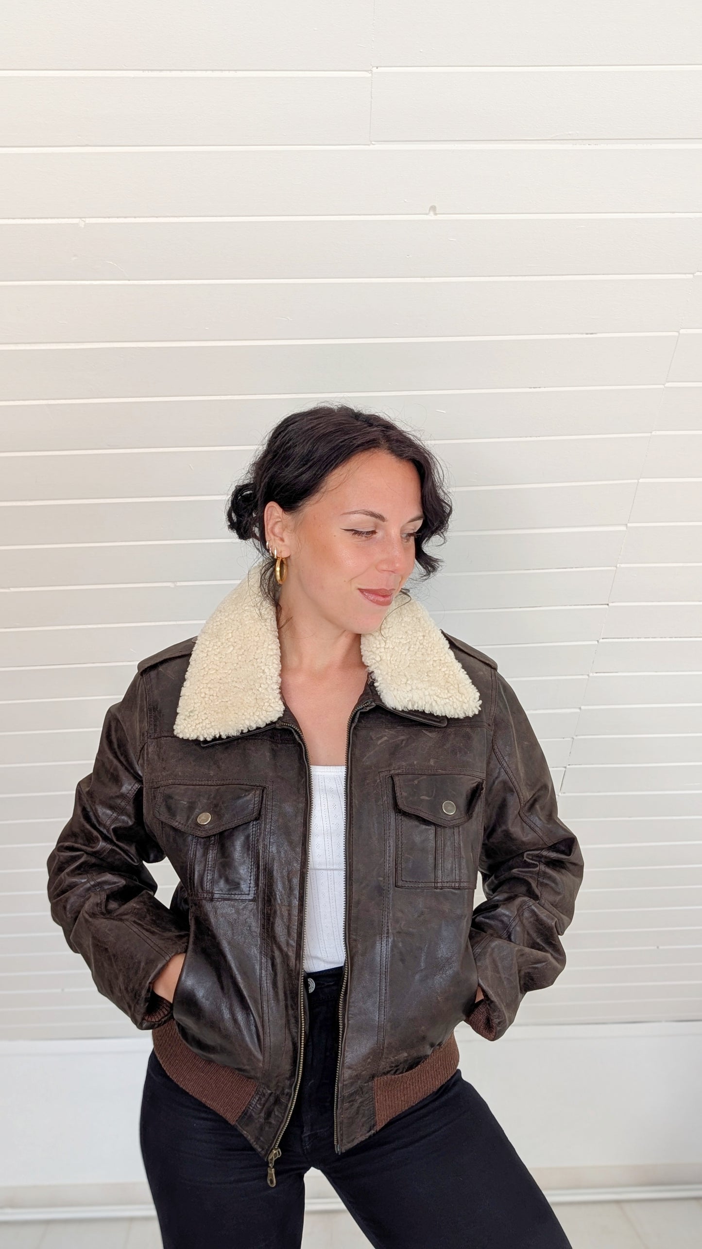 Bombers cuir col mouton T38