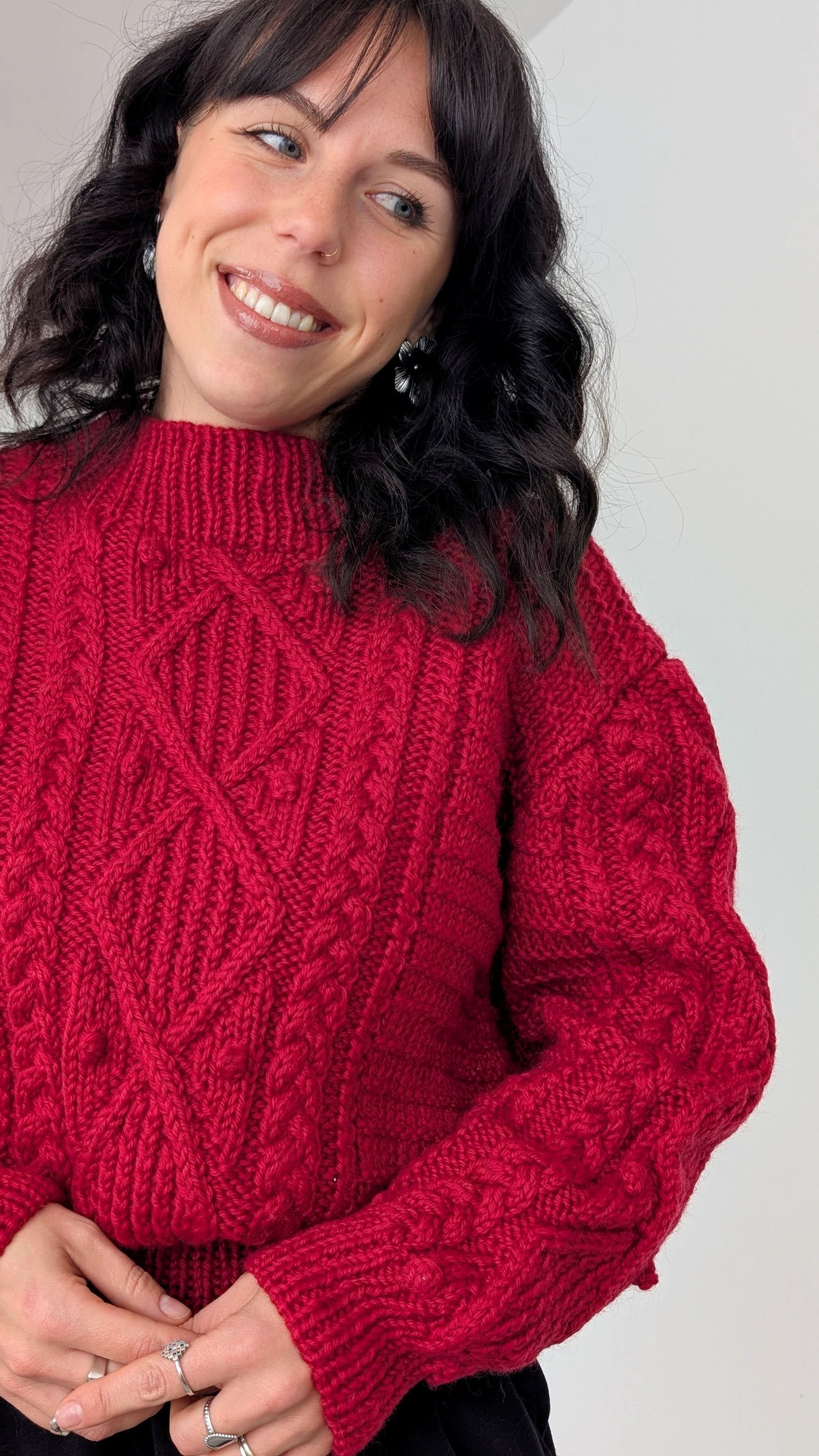 Pull laine tricoté main taille 40-42