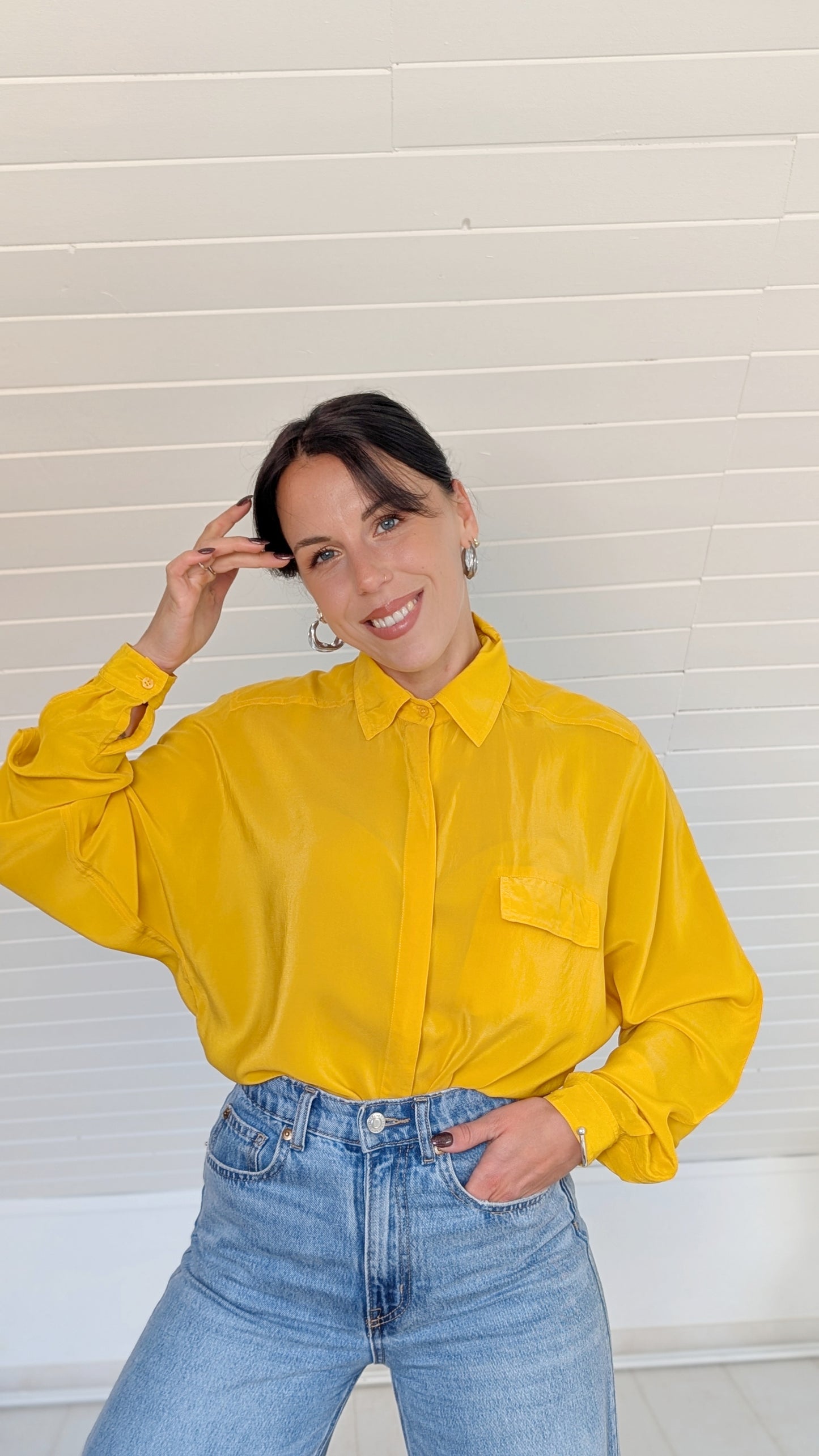 Blouse soie jaune 80s T40-42
