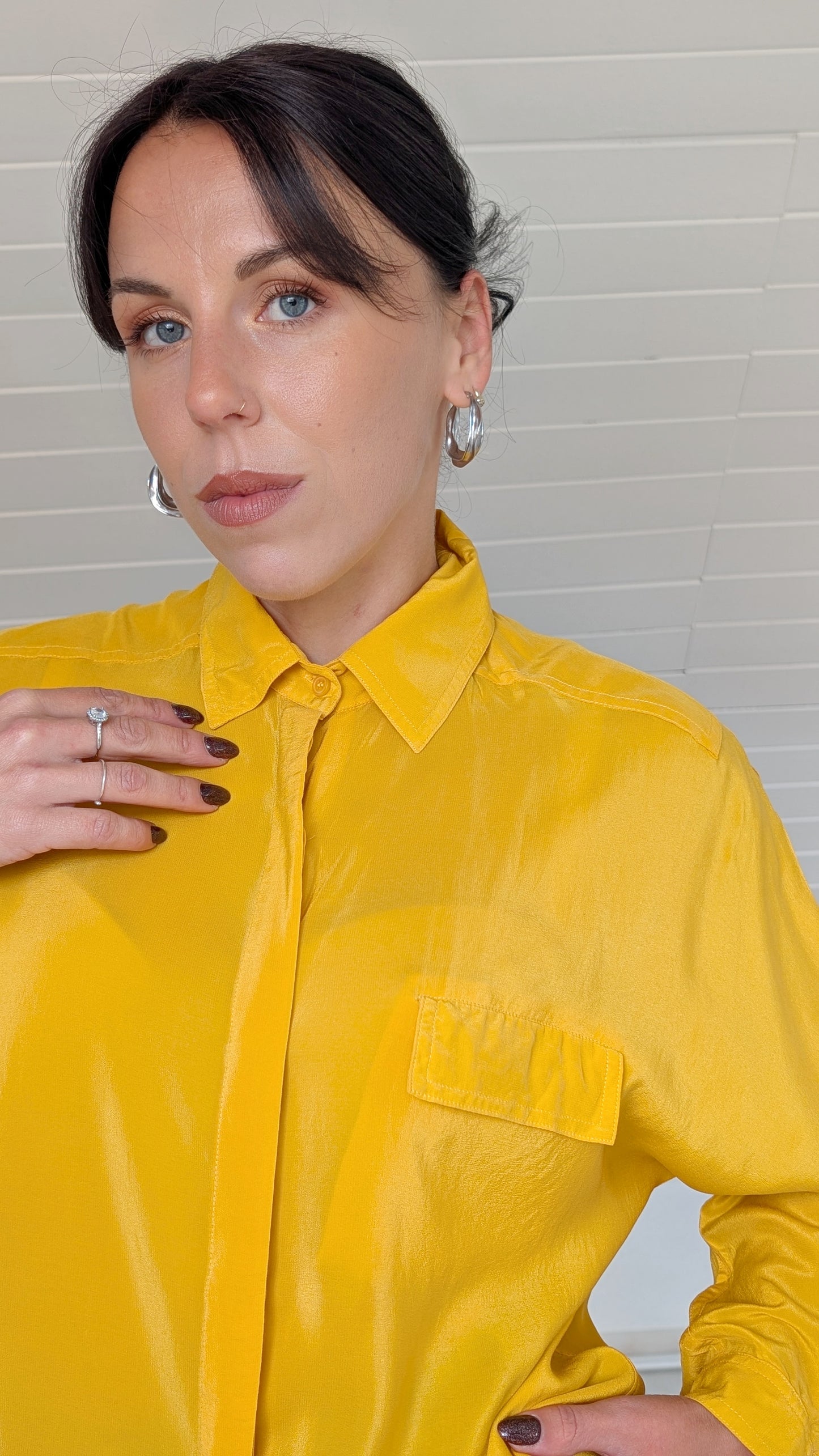 Blouse soie jaune 80s T40-42